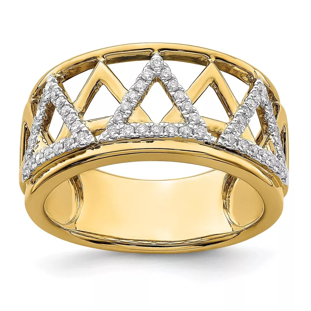 Solid 14k Yellow Gold Polished Triangle Band Simulated CZ Ring