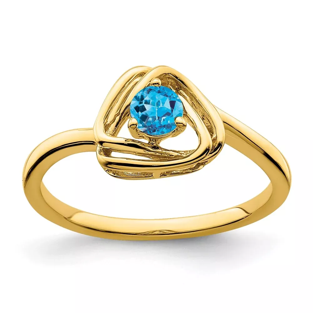 Solid 14k Yellow Gold Simulated Blue Topaz Triangle Ring