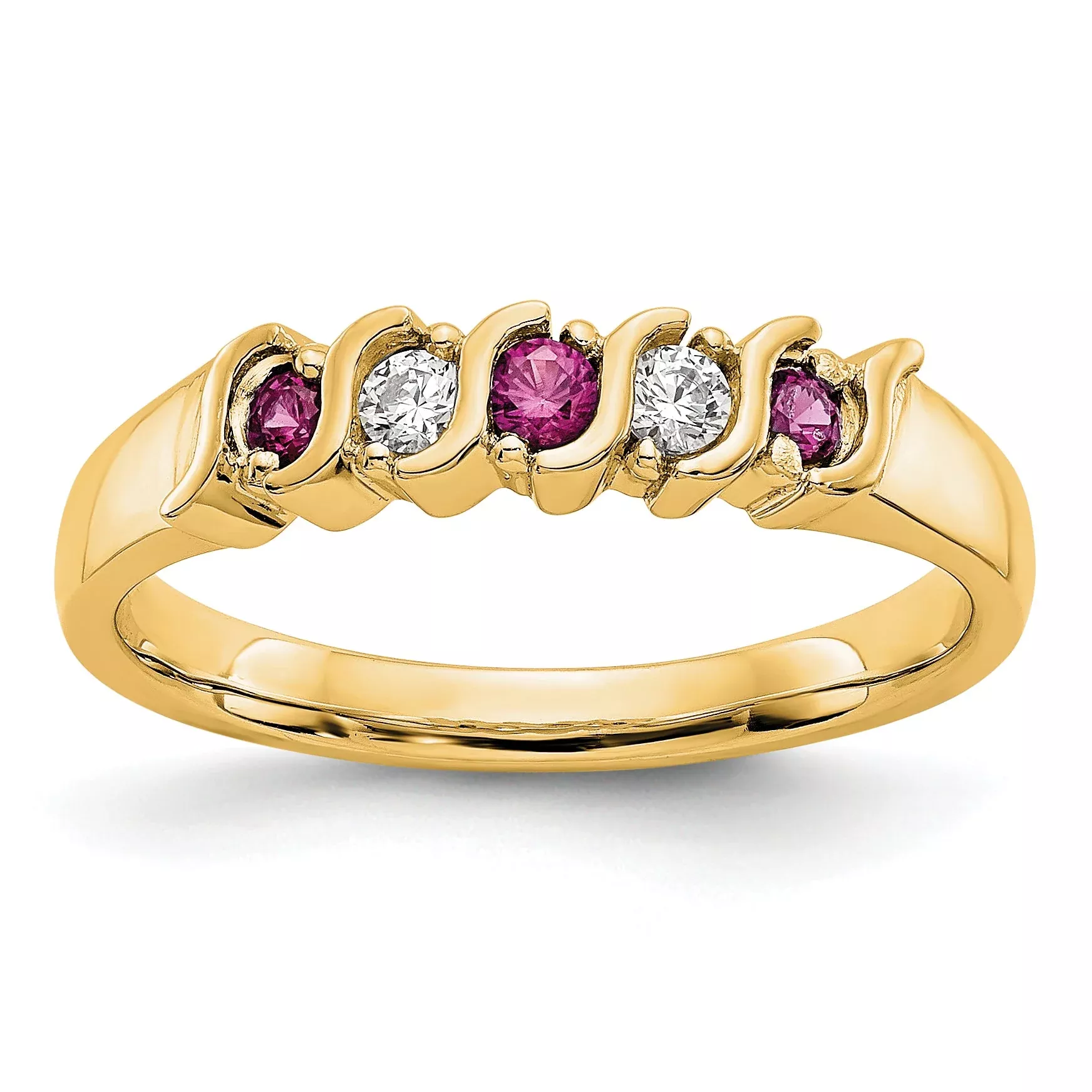 Solid 14k Yellow Gold Simulated CZ w /Simulated Ruby Band
