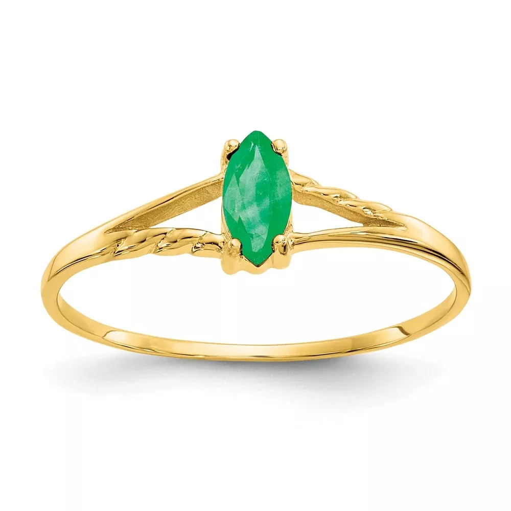 Solid 14k Yellow Gold Simulated Emerald Birthstone Ring