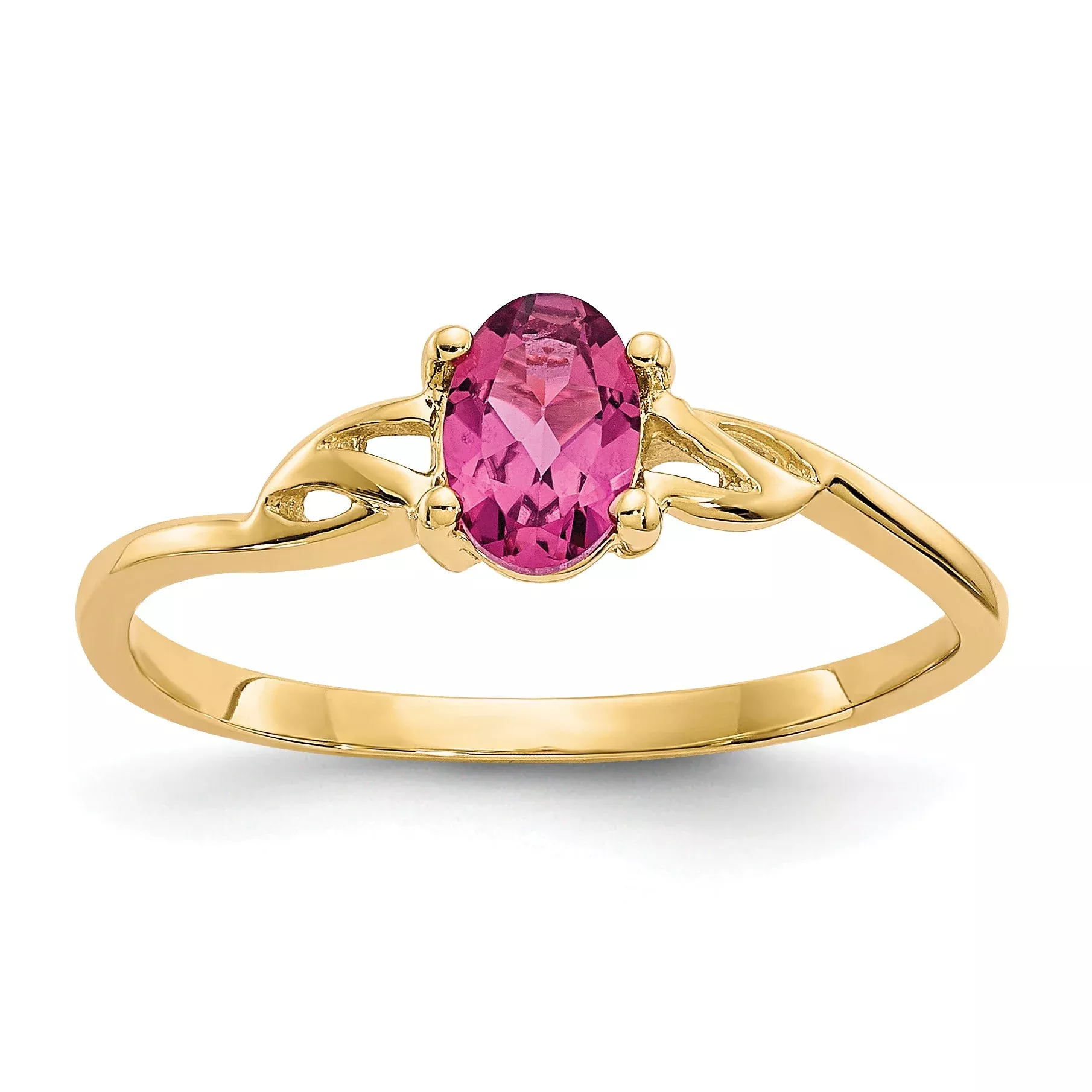 Solid 14k Yellow Gold Simulated Pink Tourmaline Birthstone Ring