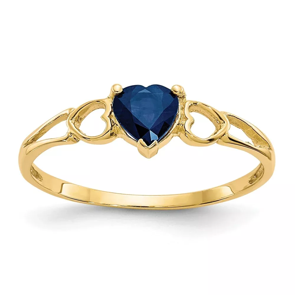Solid 14k Yellow Gold Simulated Sapphire Birthstone Ring