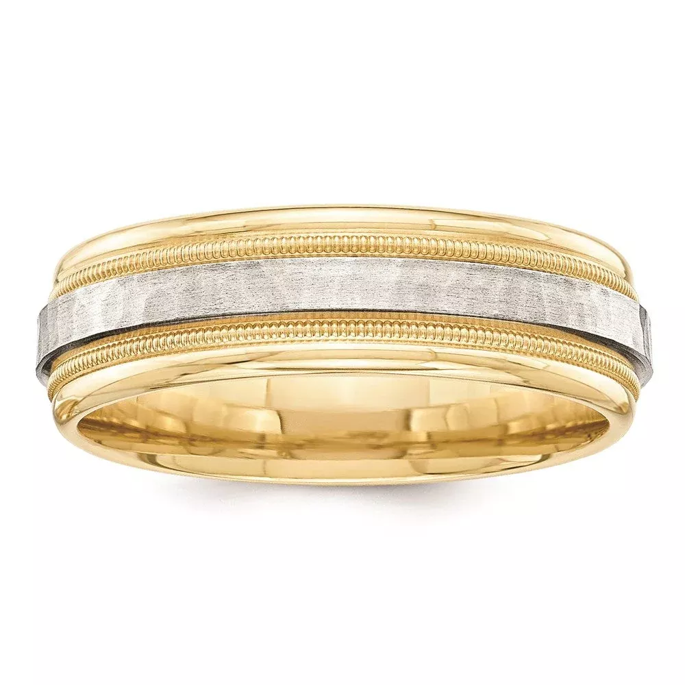 Solid 14K Yellow Gold Two-Tone 6mm Milgrained Edges Size 6 Wedding Men's /Women's Wedding Band Ring