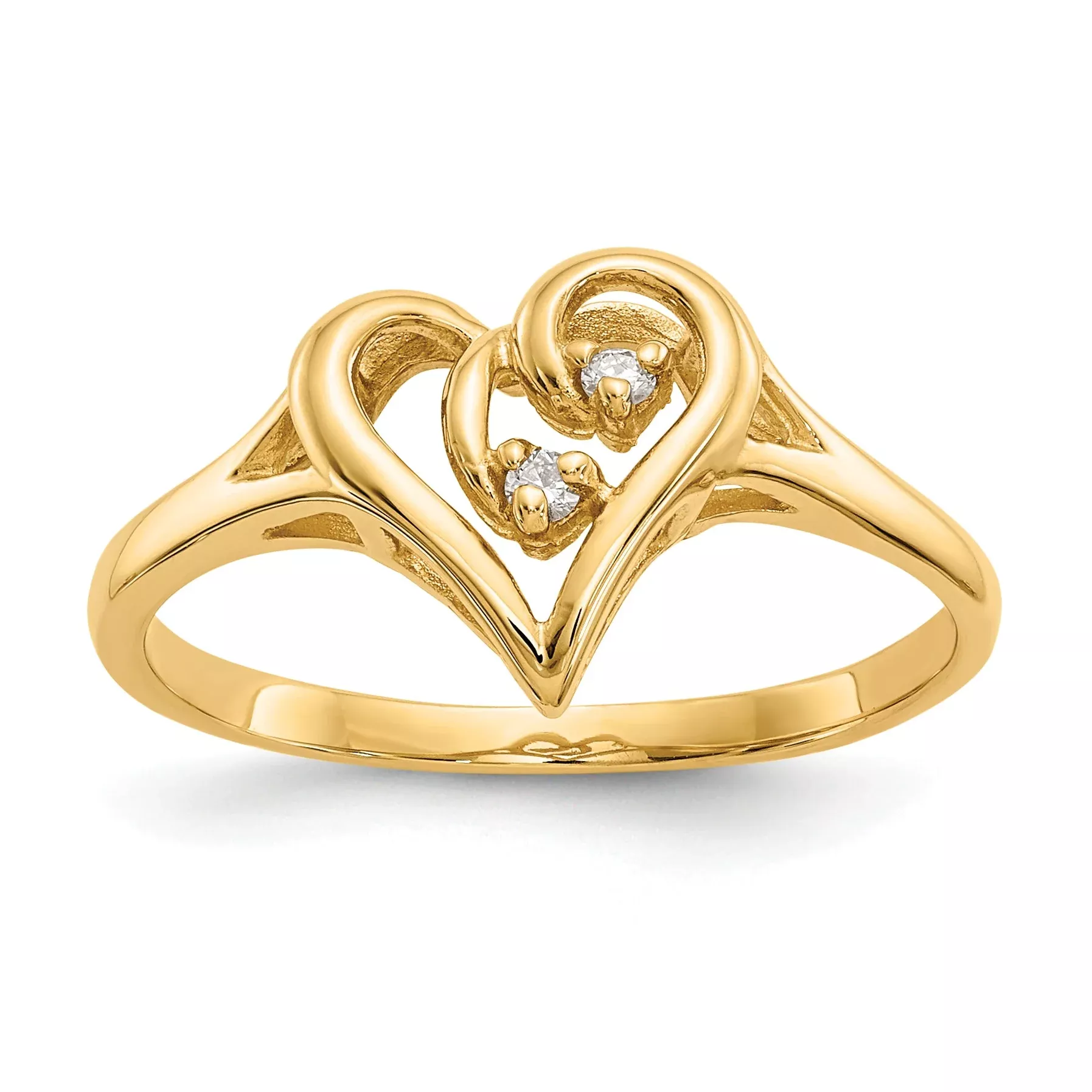 Solid 14k Yellow Gold VS Simulated CZ heart Ring