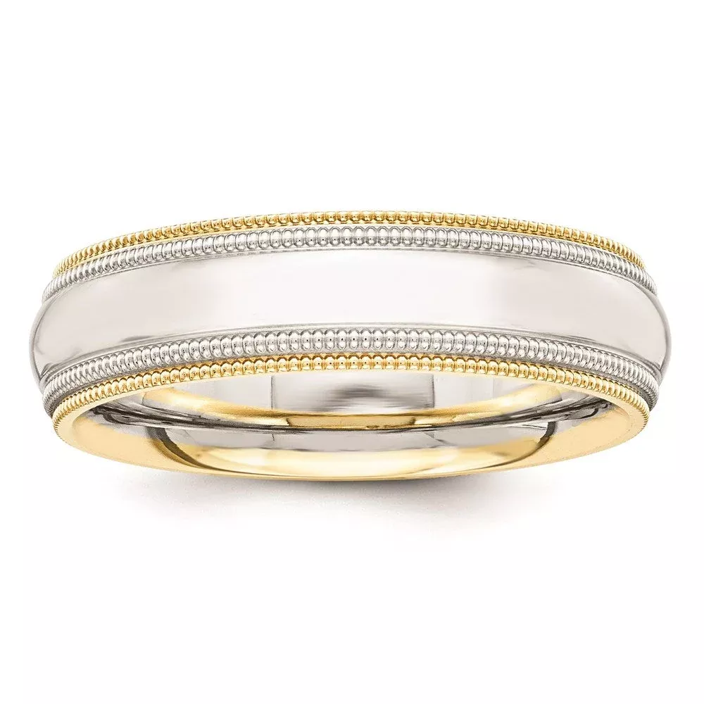 Solid 18K Yellow Gold Two-Tone 5.5mm Milgrained-Edged Size 5 Wedding Men's /Women's Wedding Band Ring
