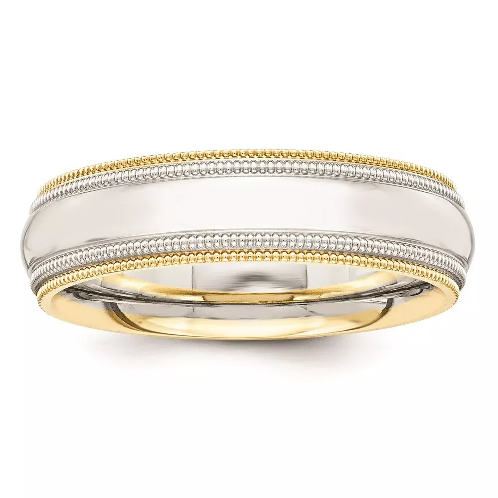 Solid 18K Yellow Gold Two-Tone 5.5mm Milgrained-Edged Size 9 Wedding Men's /Women's Wedding Band Ring