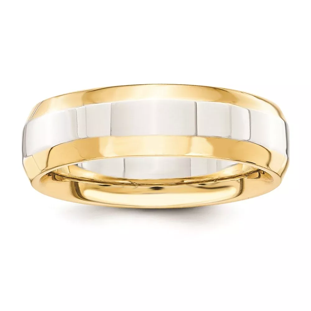 Solid 18K Yellow Gold Two-Tone 6mm Domed Size 5 Wedding Men's /Women's Wedding Band Ring
