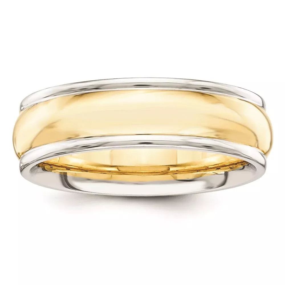 Solid 18K Yellow Gold Two-Tone 6mm Domed Size 6.5 Wedding Men's /Women's Wedding Band Ring