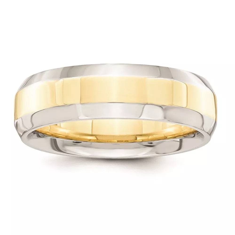 Solid 18K Yellow Gold Two-Tone 6mm Domed Size 7.5 Wedding Men's /Women's Wedding Band Ring