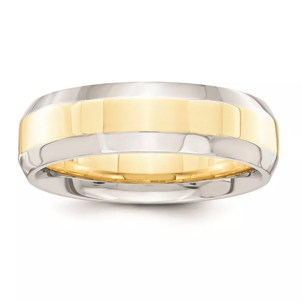 Solid 18K Yellow Gold Two-Tone 6mm Domed Size 8 Wedding Men's /Women's Wedding Band Ring