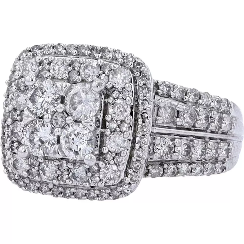 Sparkling 10K White Gold 2 Carat Diamond Cluster Ring