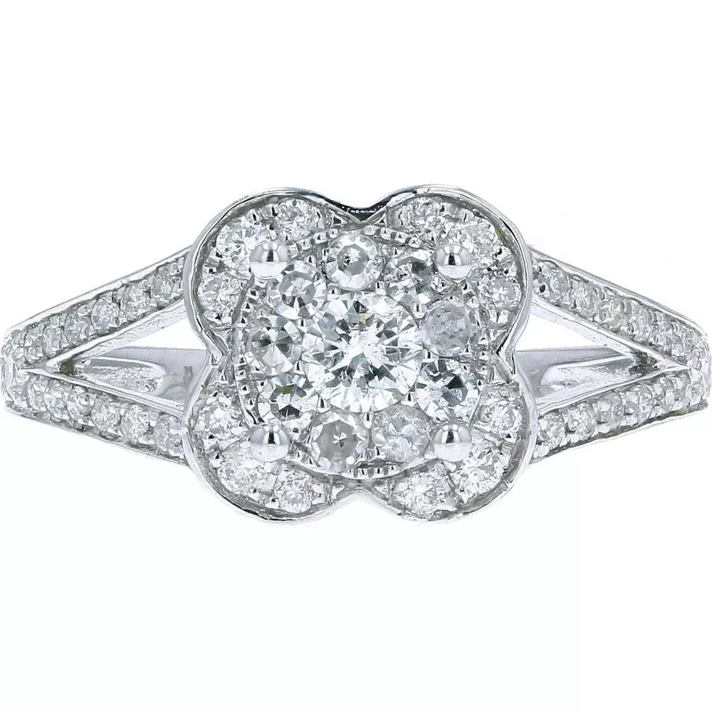 Sparkling 14K White Gold Diamond Split Shank Ring - 0.88 Carats
