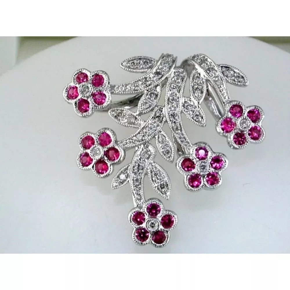 Sparkling Pink Sapphire 14K White Gold Pendant Necklace