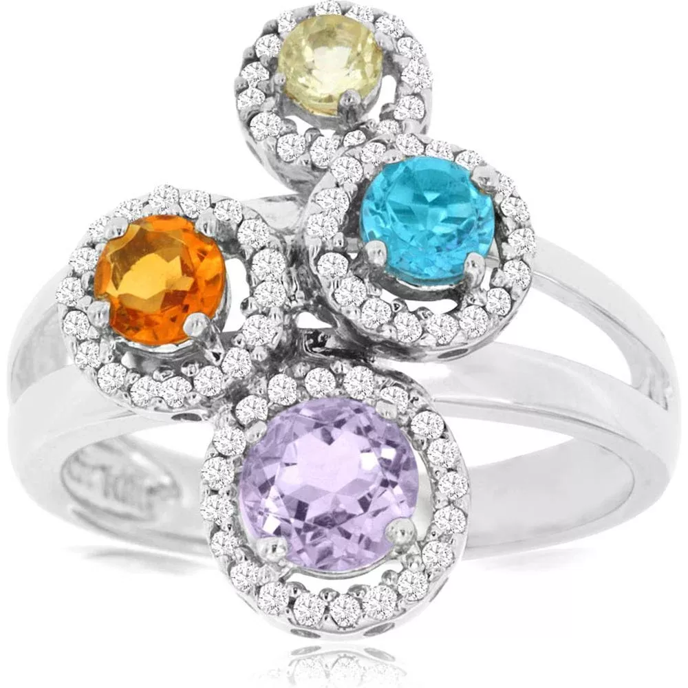 Sparkling Spectrum 14K White Gold Diamond & Multi Color Ring