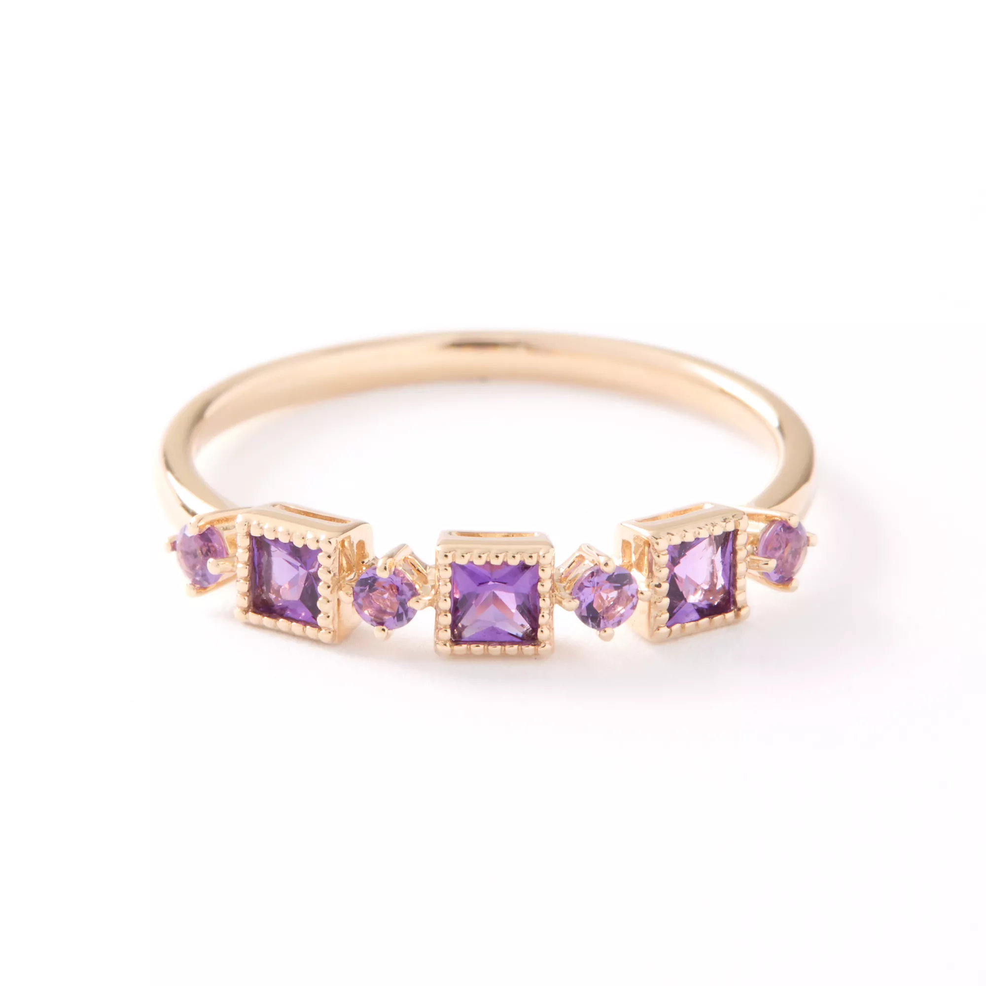 Square and Round Amethyst Ring, 14k Yellow Gold