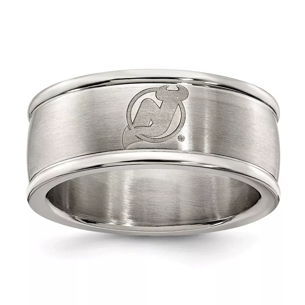 Stainless Steel New Jersey Devils Logo Band Ring Size 7