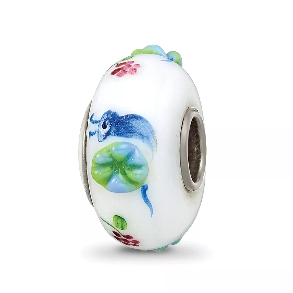 Ster.Silver Reflections Hand Painted Snails & Grapes Fenton Glass Bead