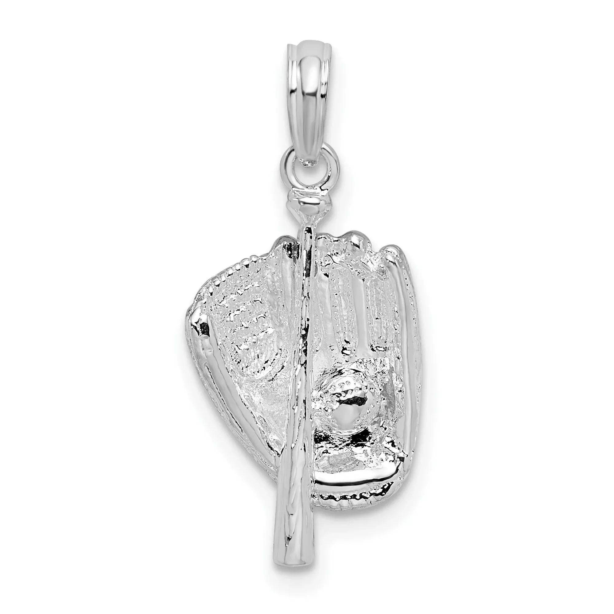Sterling Silver Baseball Pendant with 3D Glove, Bat, and Ball Design for Players or Fans