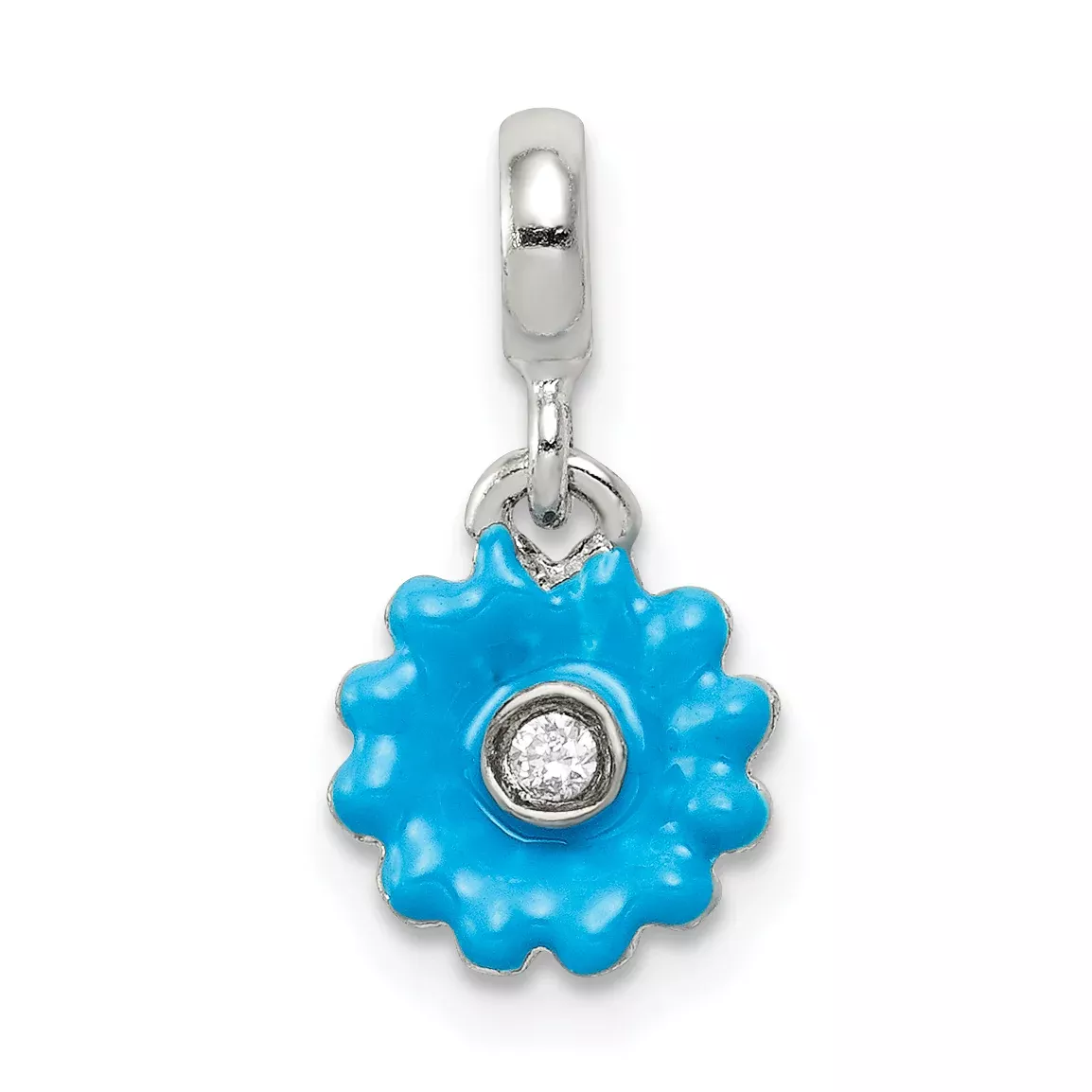 Sterling Silver Blue Enamel Flower WithCZ Enhancer