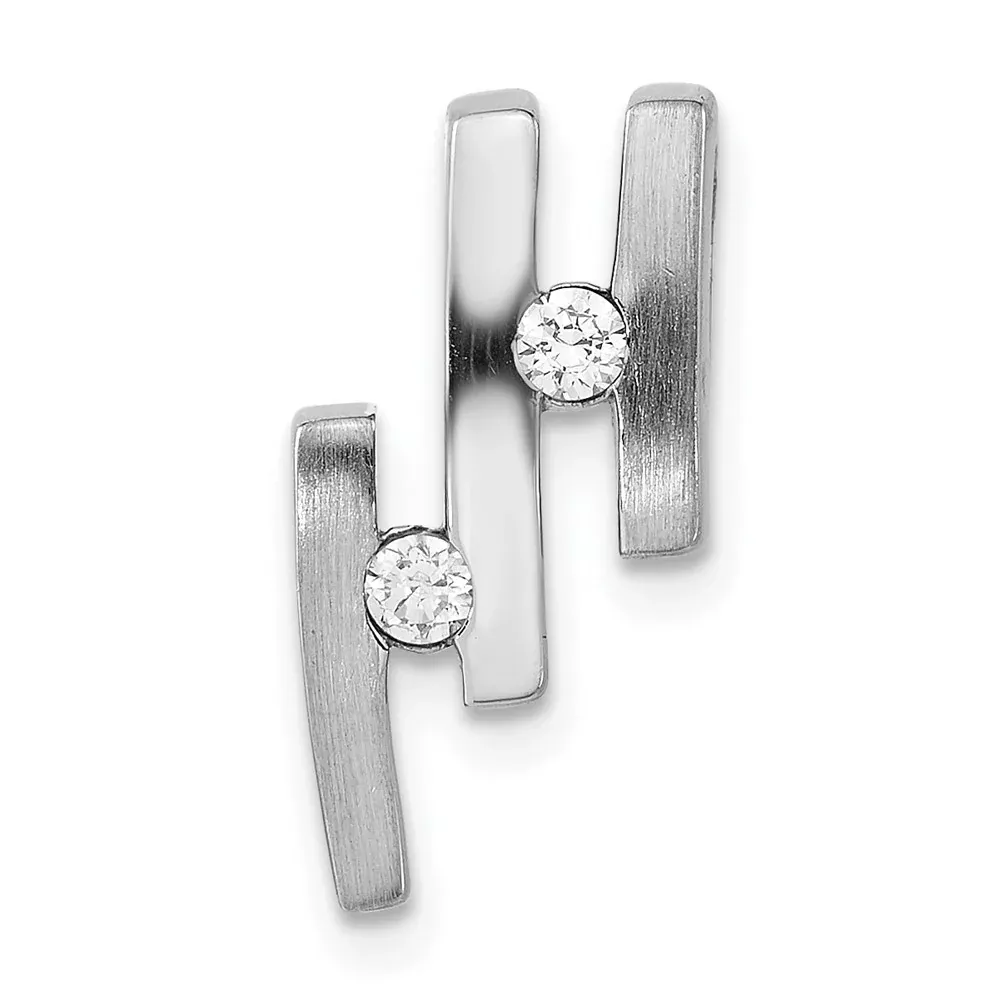 Sterling Silver Brushed And Polished CZ Slide