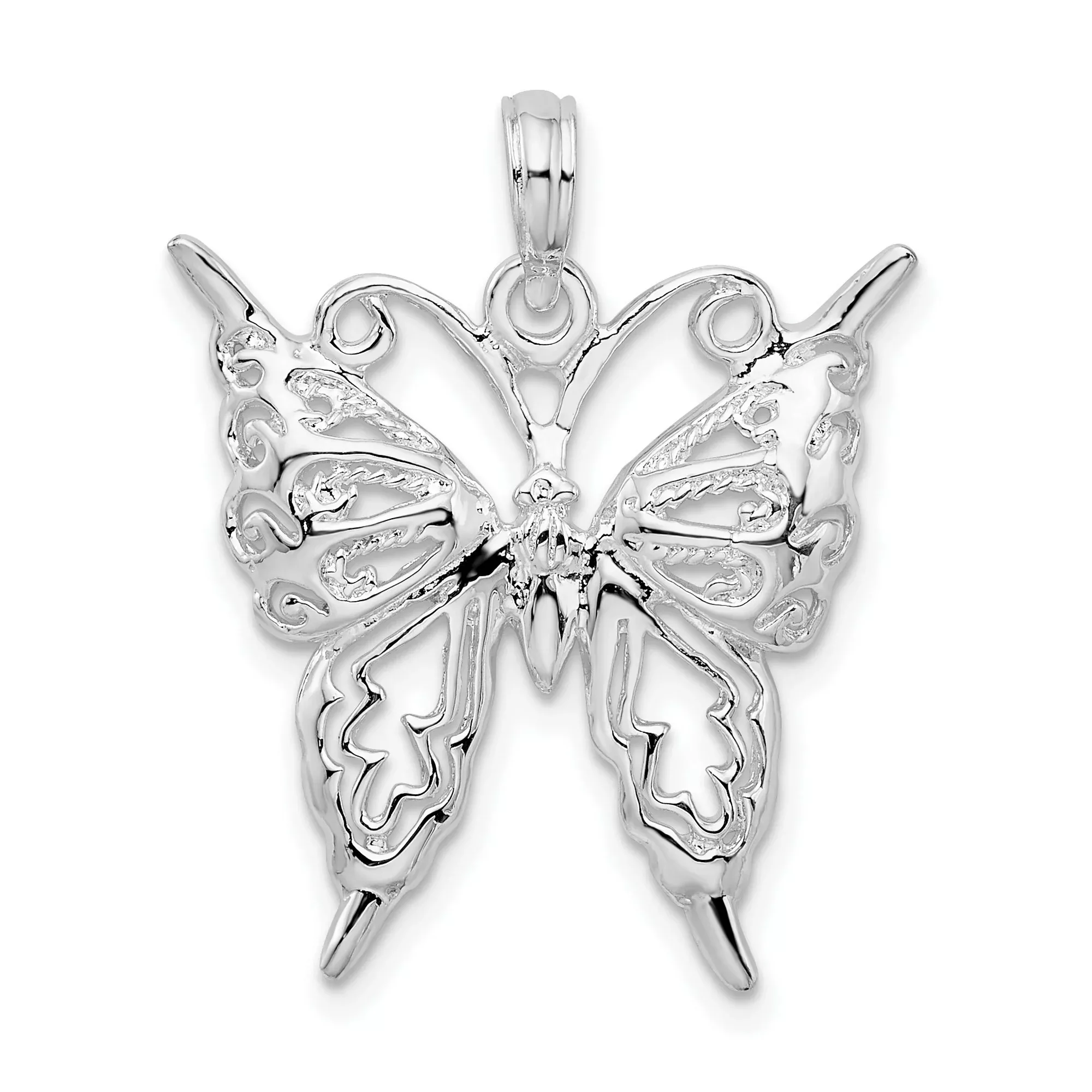 Sterling Silver Butterfly Pendant with Openwork Filigree Wings, Nature-Inspired Minimalist Design