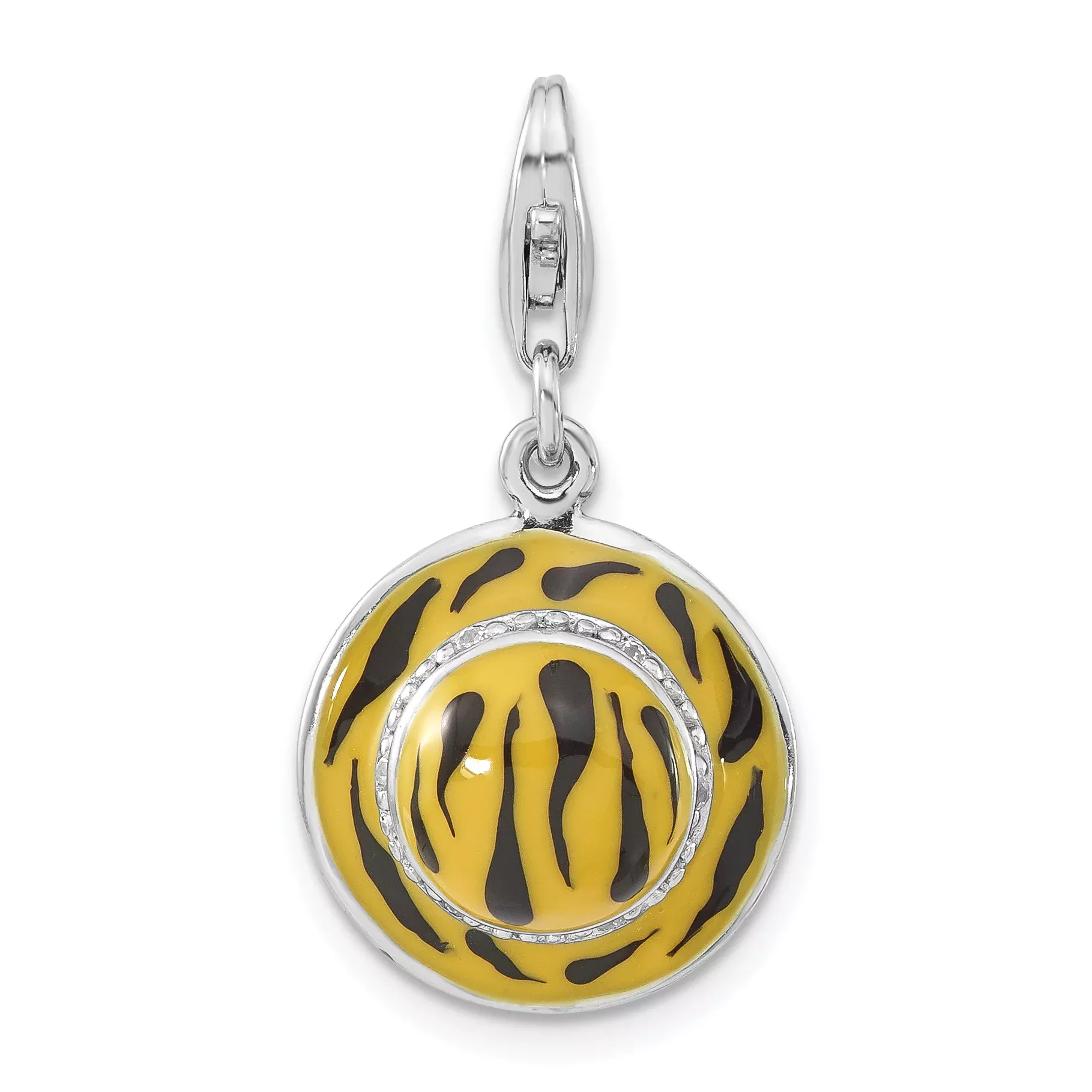 Sterling Silver Click-on CZ Enamel Tiger Hat Charm