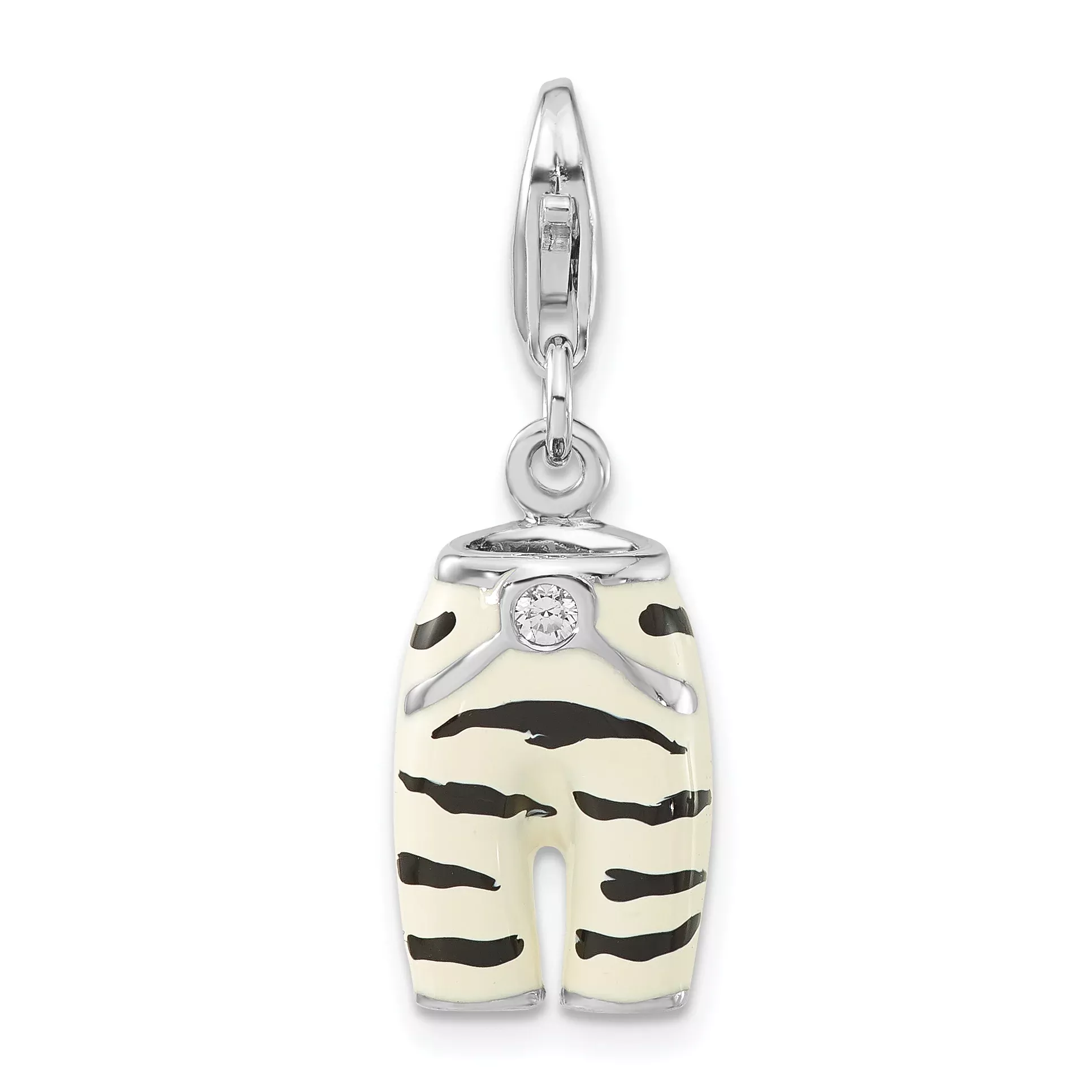Sterling Silver Click-on CZ Enamel Zebra Pants Charm