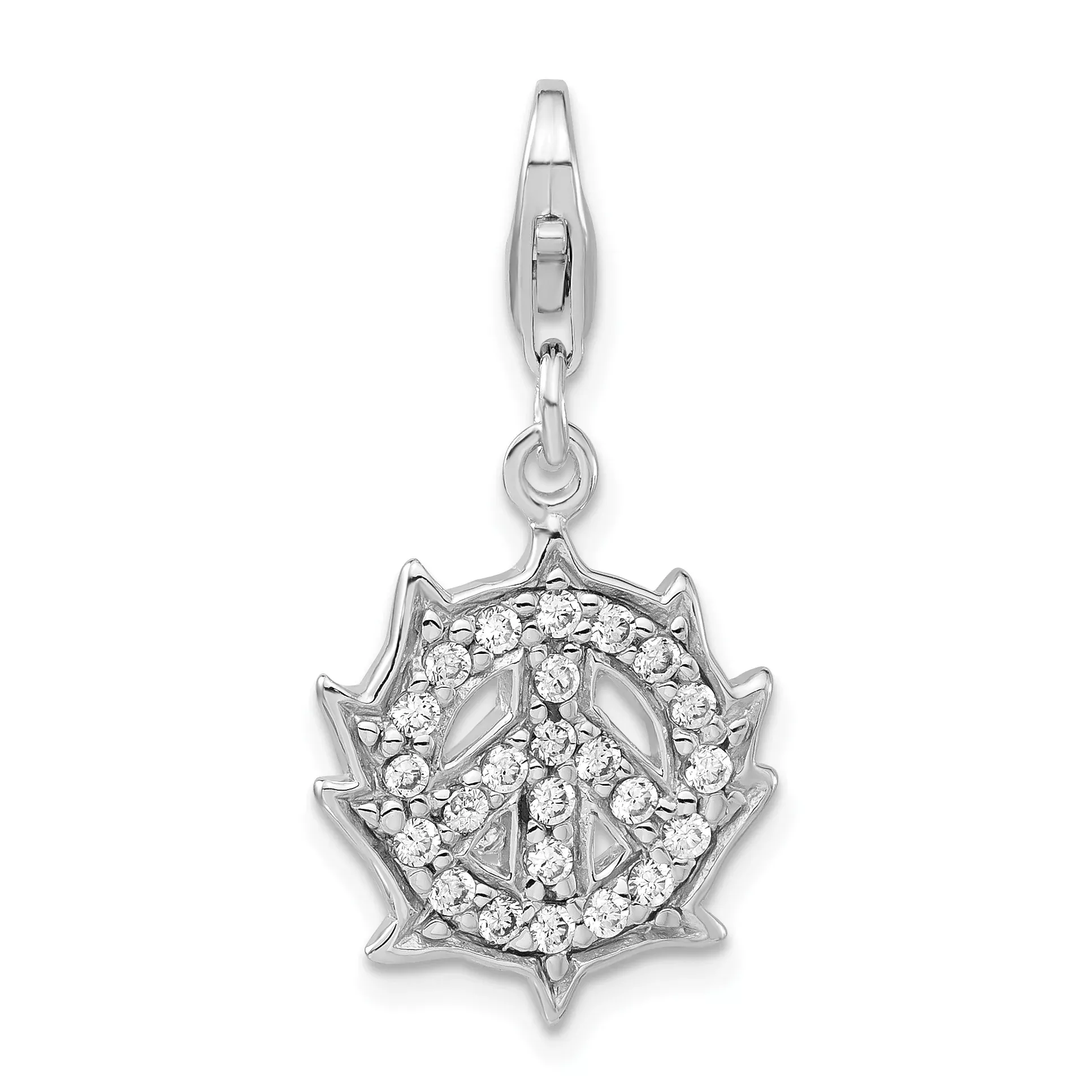 Sterling Silver Click-on CZ Peace Sign Charm