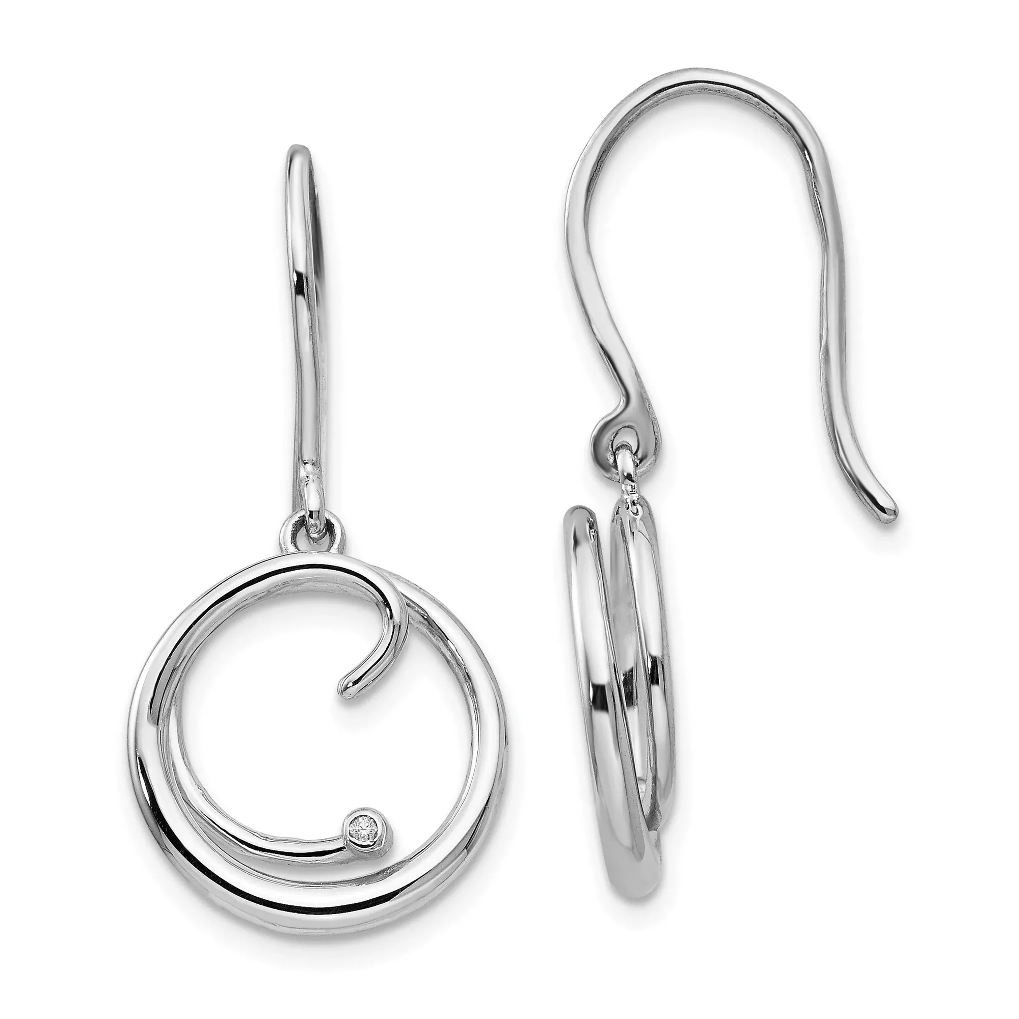 Sterling Silver Dangle Earrings with Diamond Accent, Open Swirl Circle Design