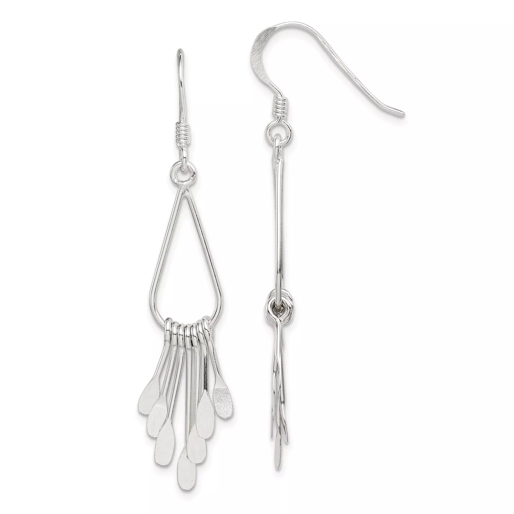 Sterling Silver Dangle Earrings with Teardrop Wire Frame and Paddle Charms, Boho Minimalist Design