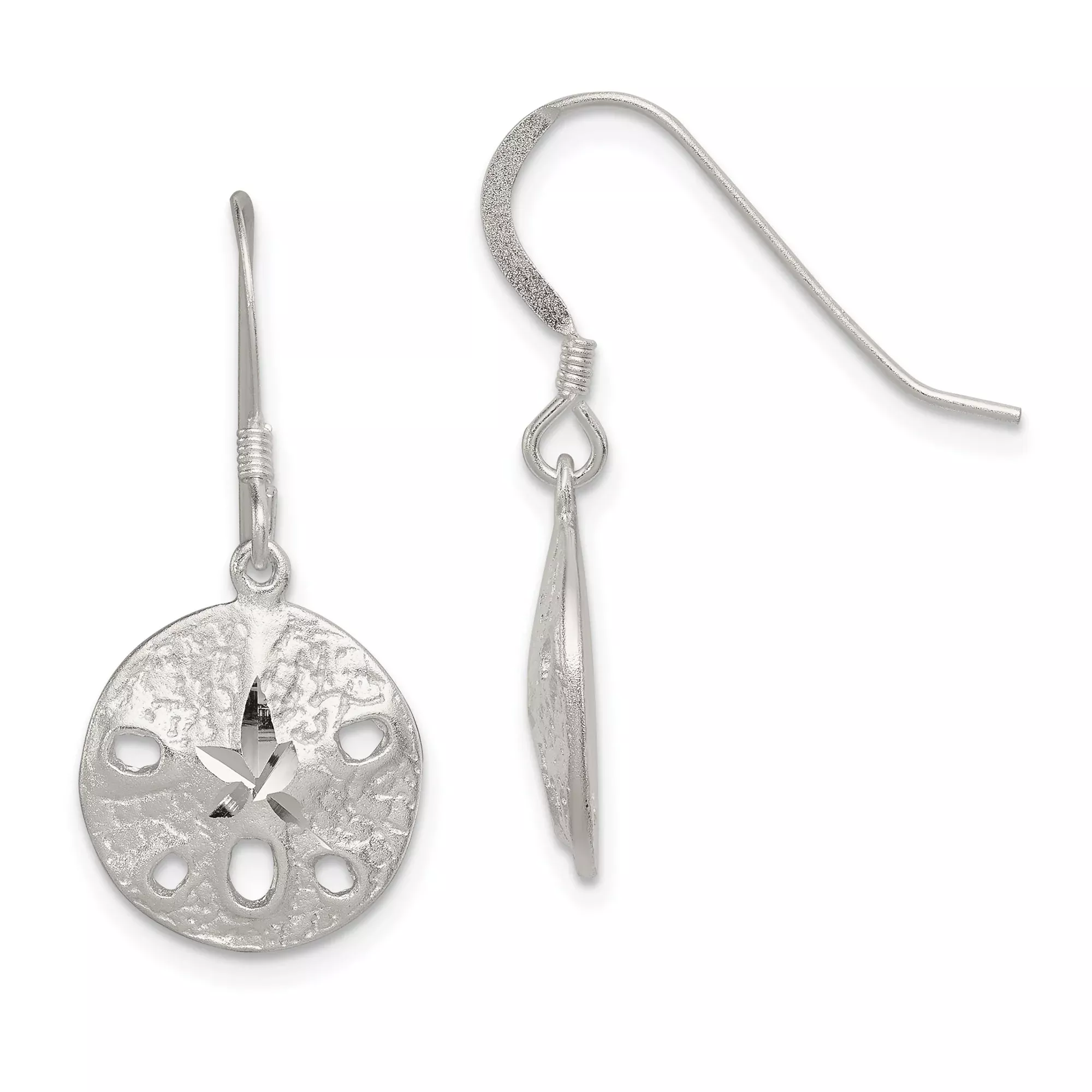Sterling Silver Dangle Earrings with Textured Cutout Sand Dollar Design, Nautical Beach Style