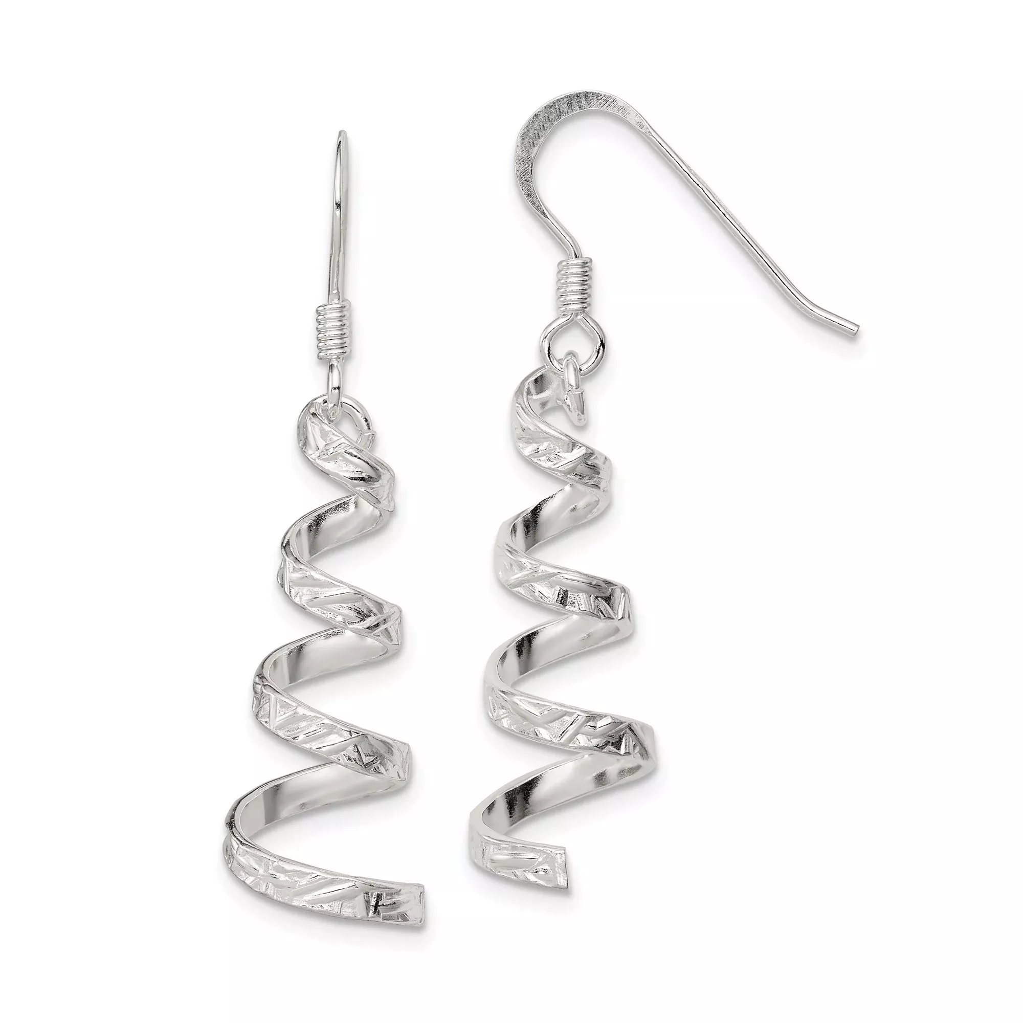 Sterling Silver Dangle Earrings with Twisted Ribbon and Spiral Drop Design for Women