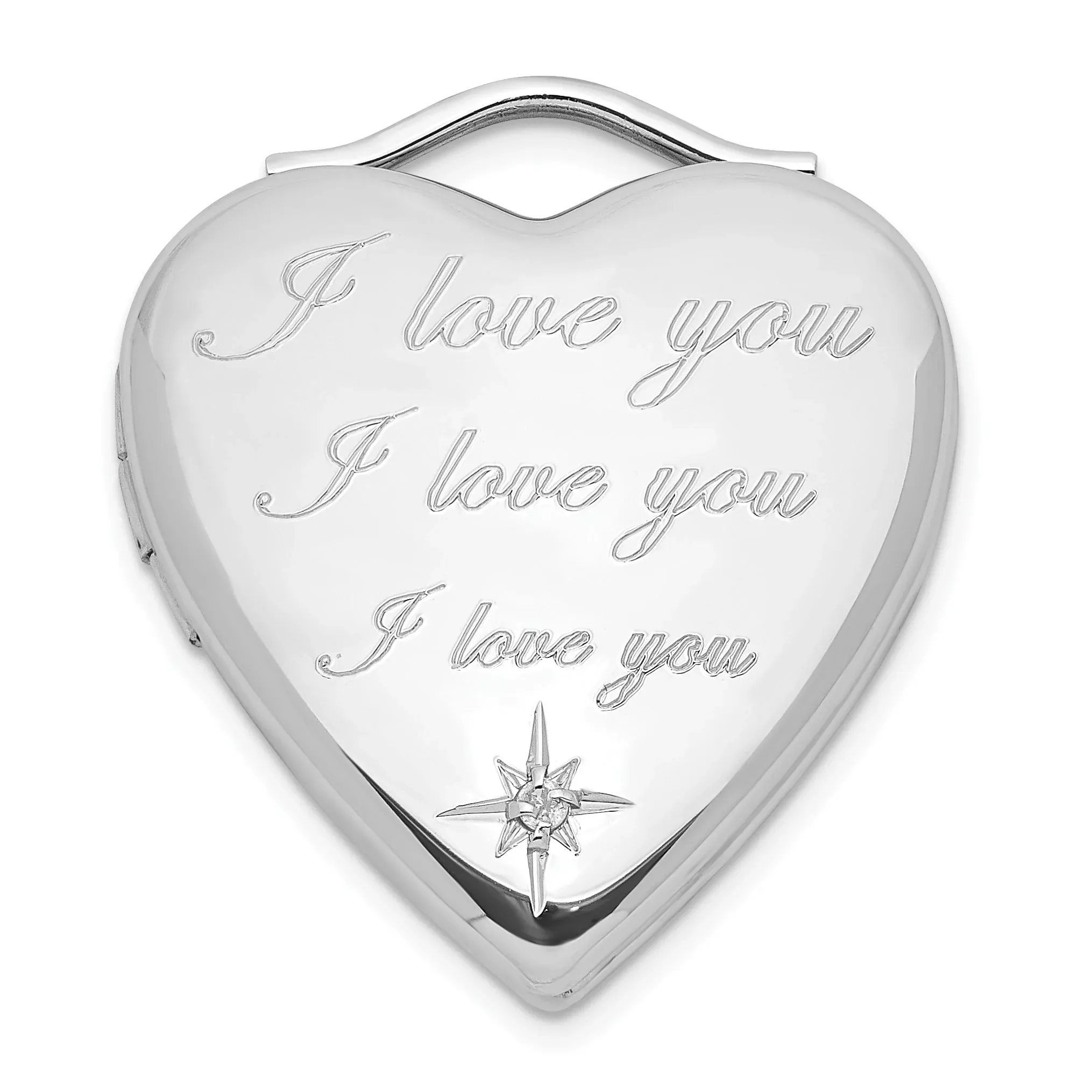 Sterling Silver Diamond I Love You 20mm Heart Locket