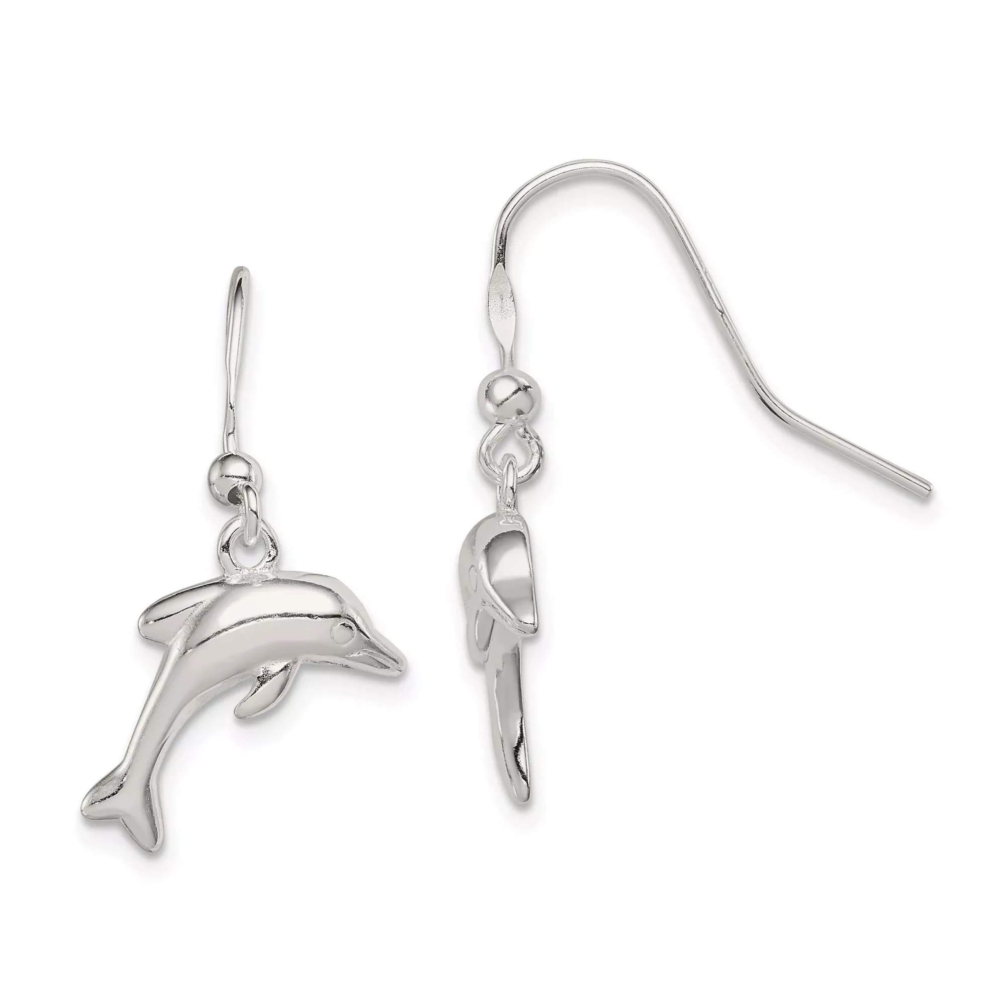 Sterling Silver Dolphin Dangle Earrings with 3D Charms, Ocean Inspired Beach Jewelry
