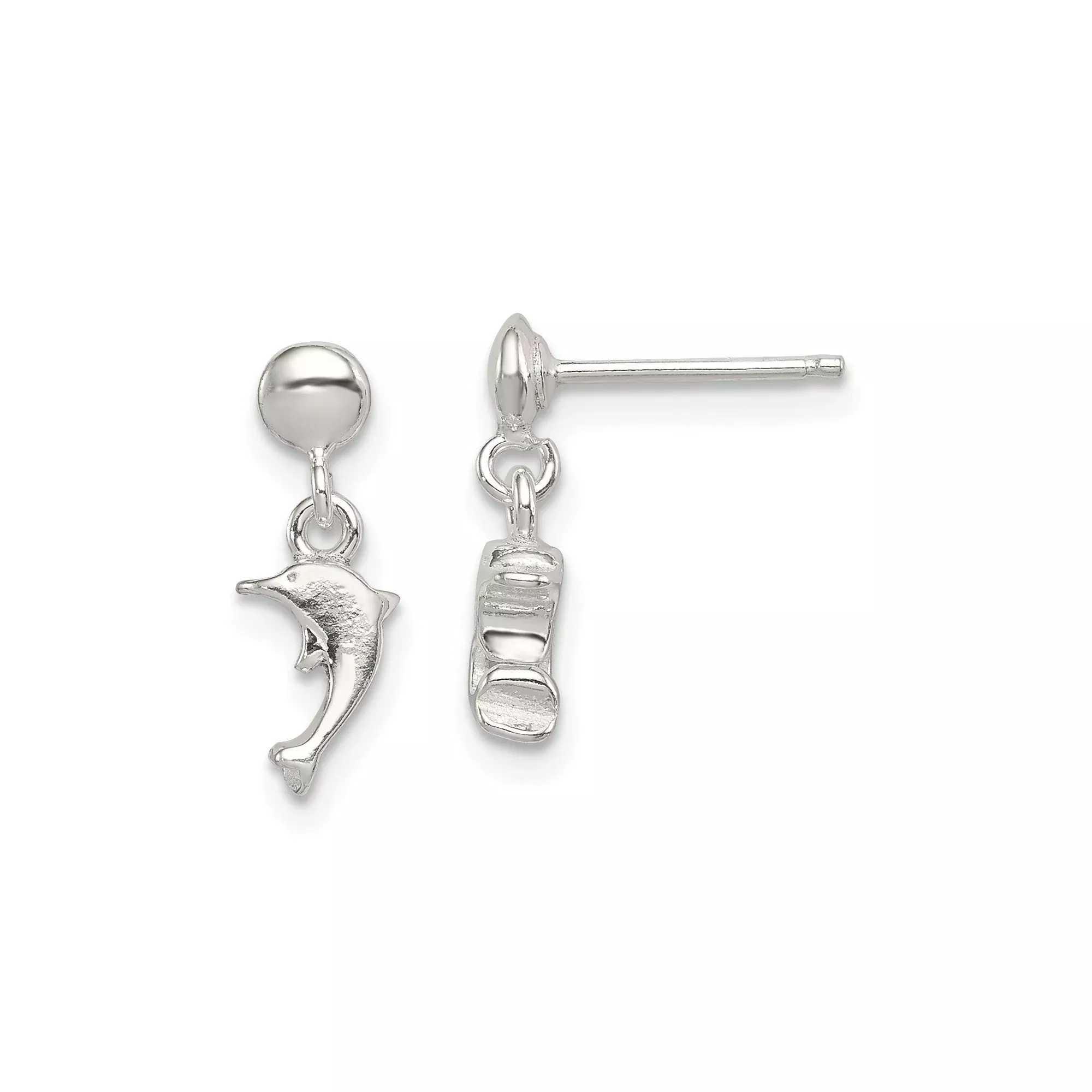 Sterling Silver Dolphin and Flip Flop Dangle Earrings, Ocean Theme Jewelry for Women