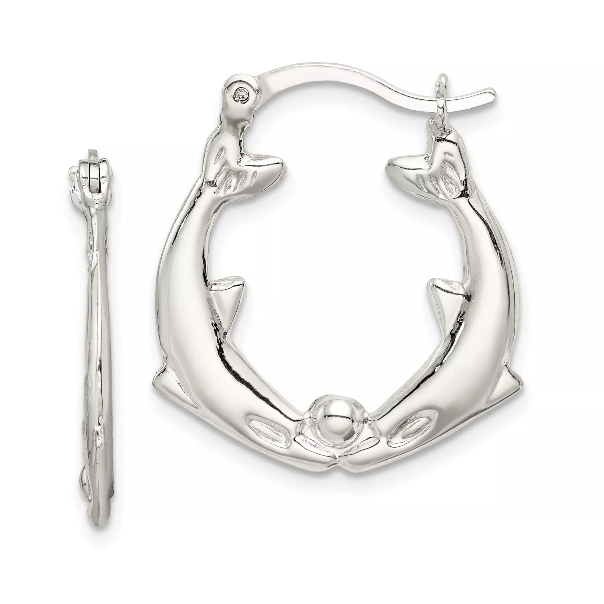 Sterling Silver Dolphin Hoop Earrings with Touching Noses and Ocean Theme Design