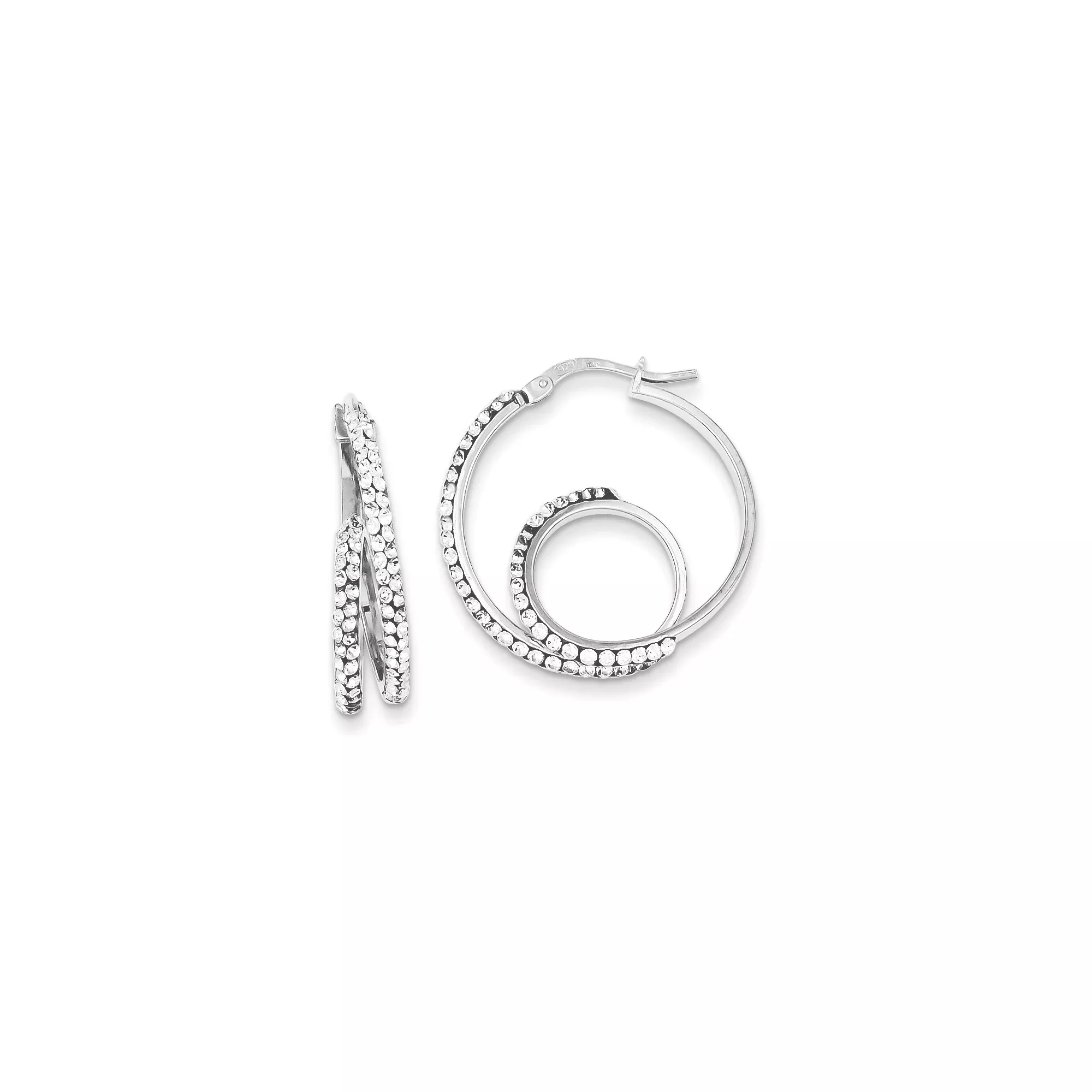 Sterling Silver Double Hoop Earrings with Twisted Design and Cubic Zirconia Accents