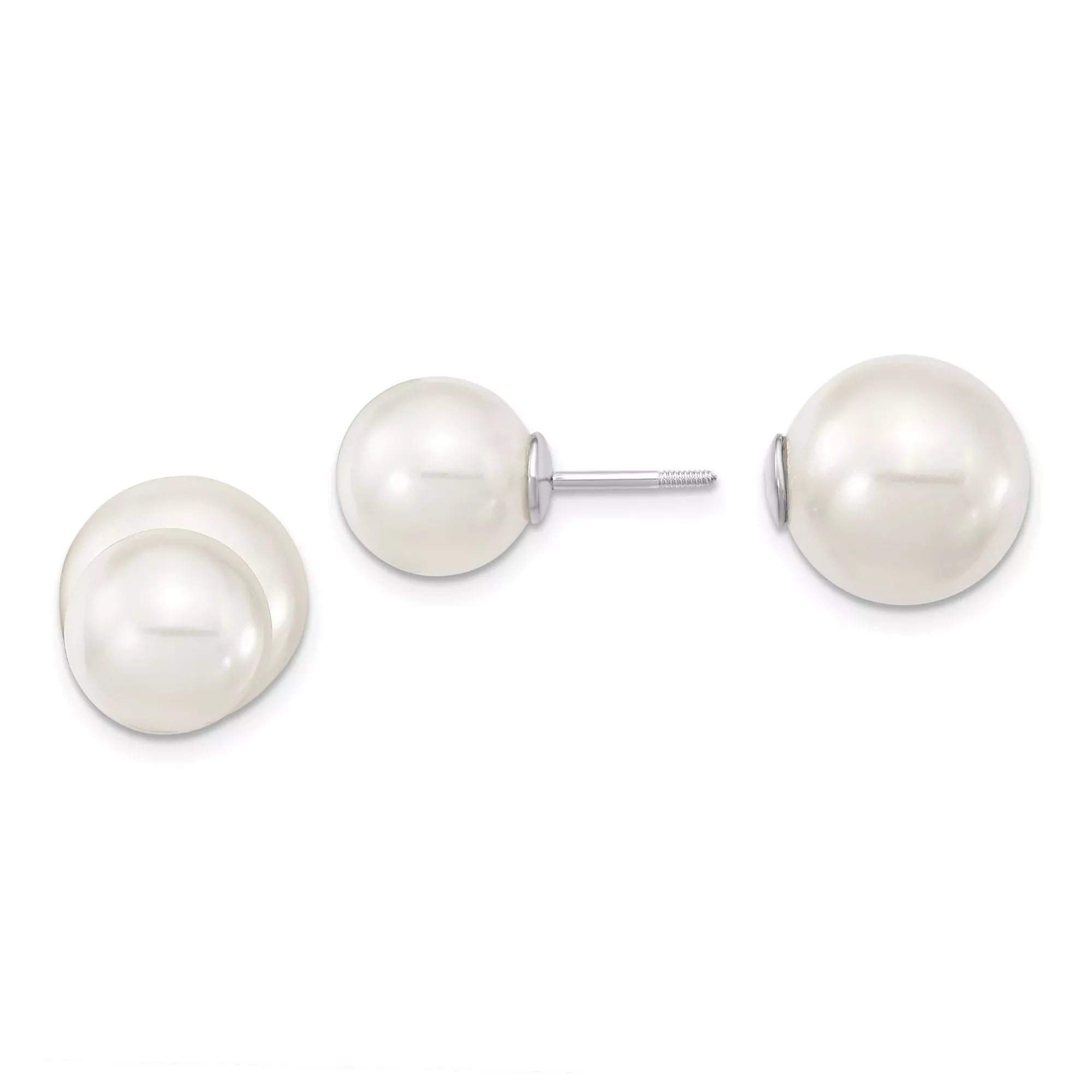 Sterling Silver Double Sided Stud Earrings with White Shell, Modern Front Back Design