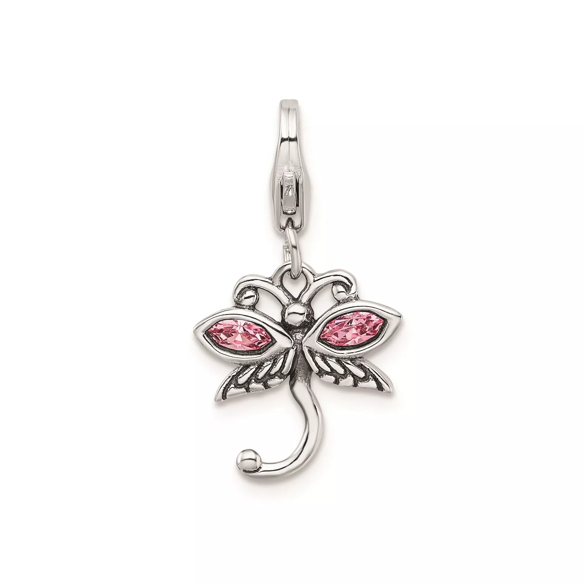 Sterling Silver Dragonfly Charm Pendant with Pink Crystal Wings, Nature and Spiritual Symbol