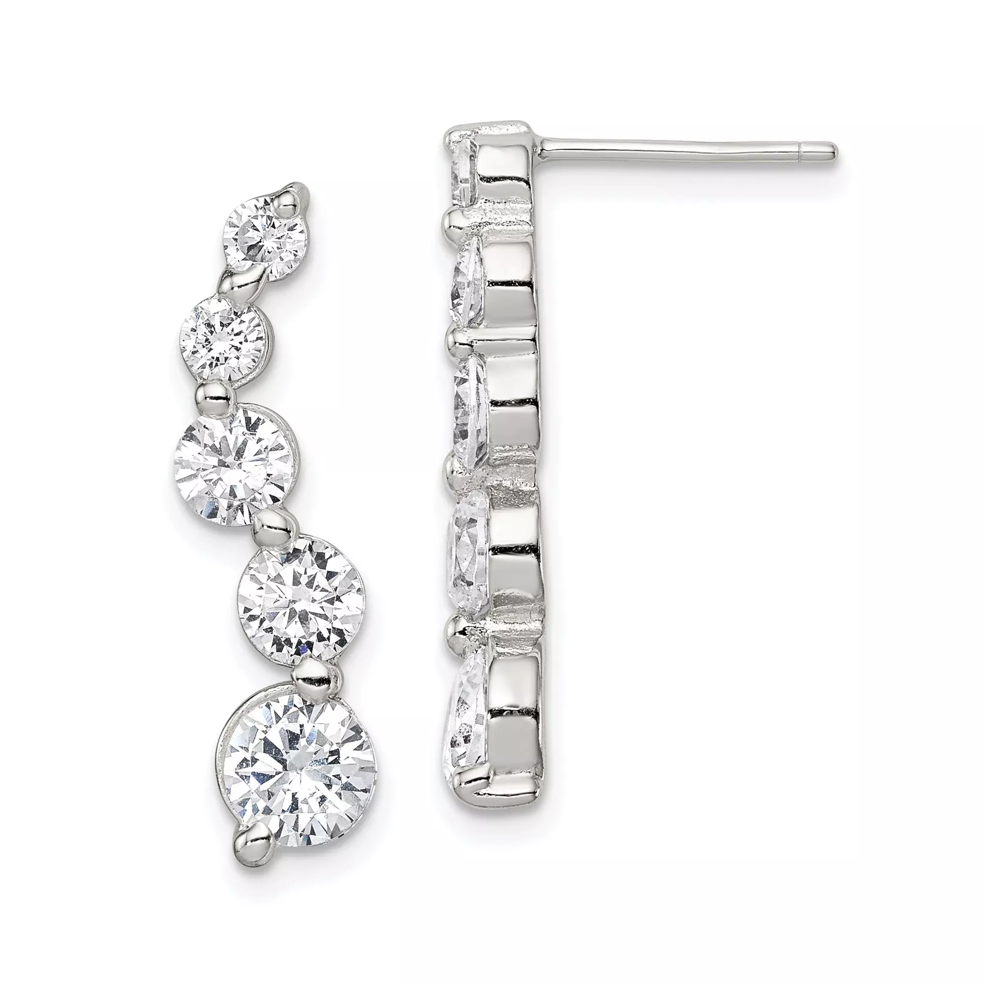 Sterling Silver Drop Dangle Earrings with Graduated Cubic Zirconia, Bridal and Evening Jewelry