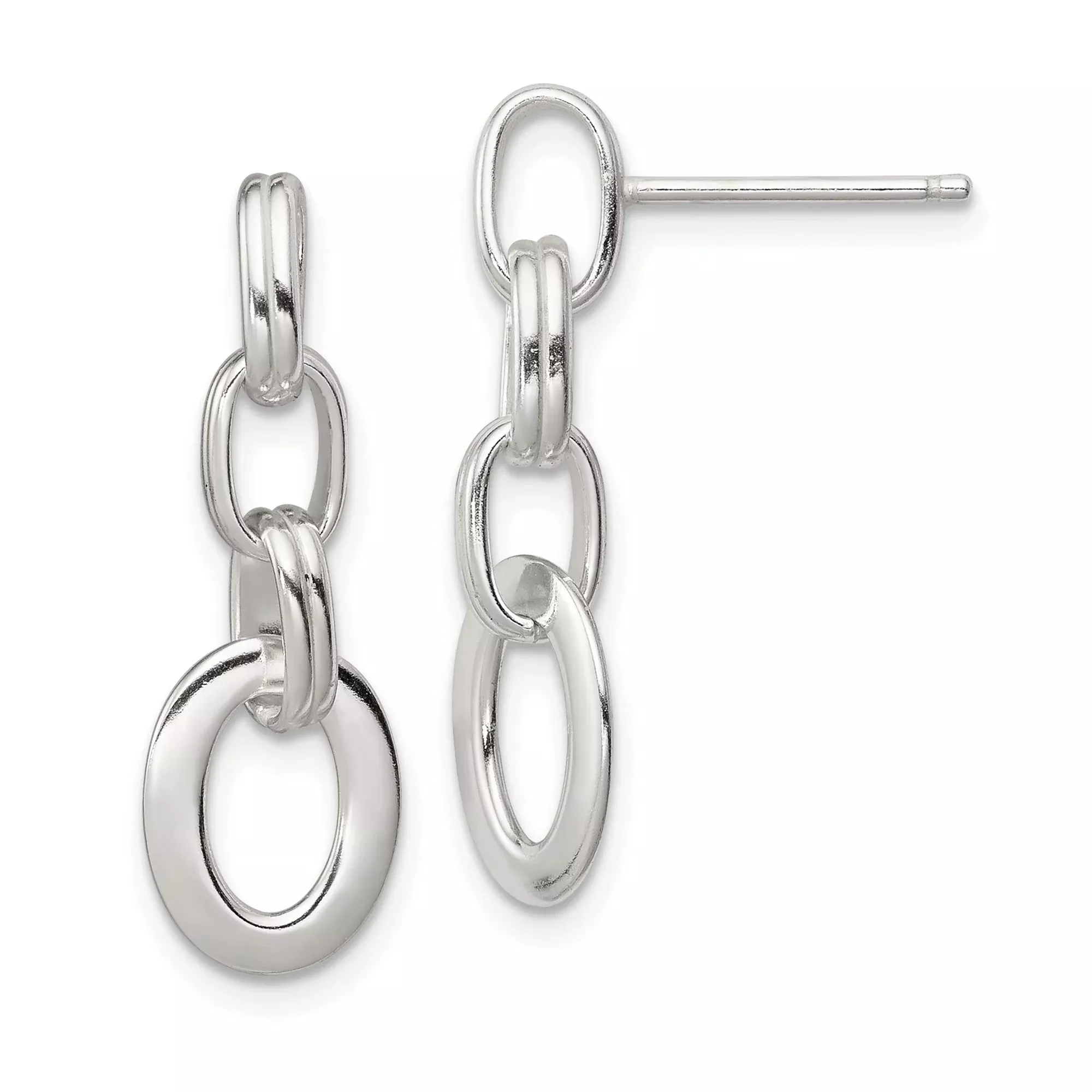 Sterling Silver Drop Earrings with Interlocking Oval Links, Modern Minimalist Dangle Design for Women