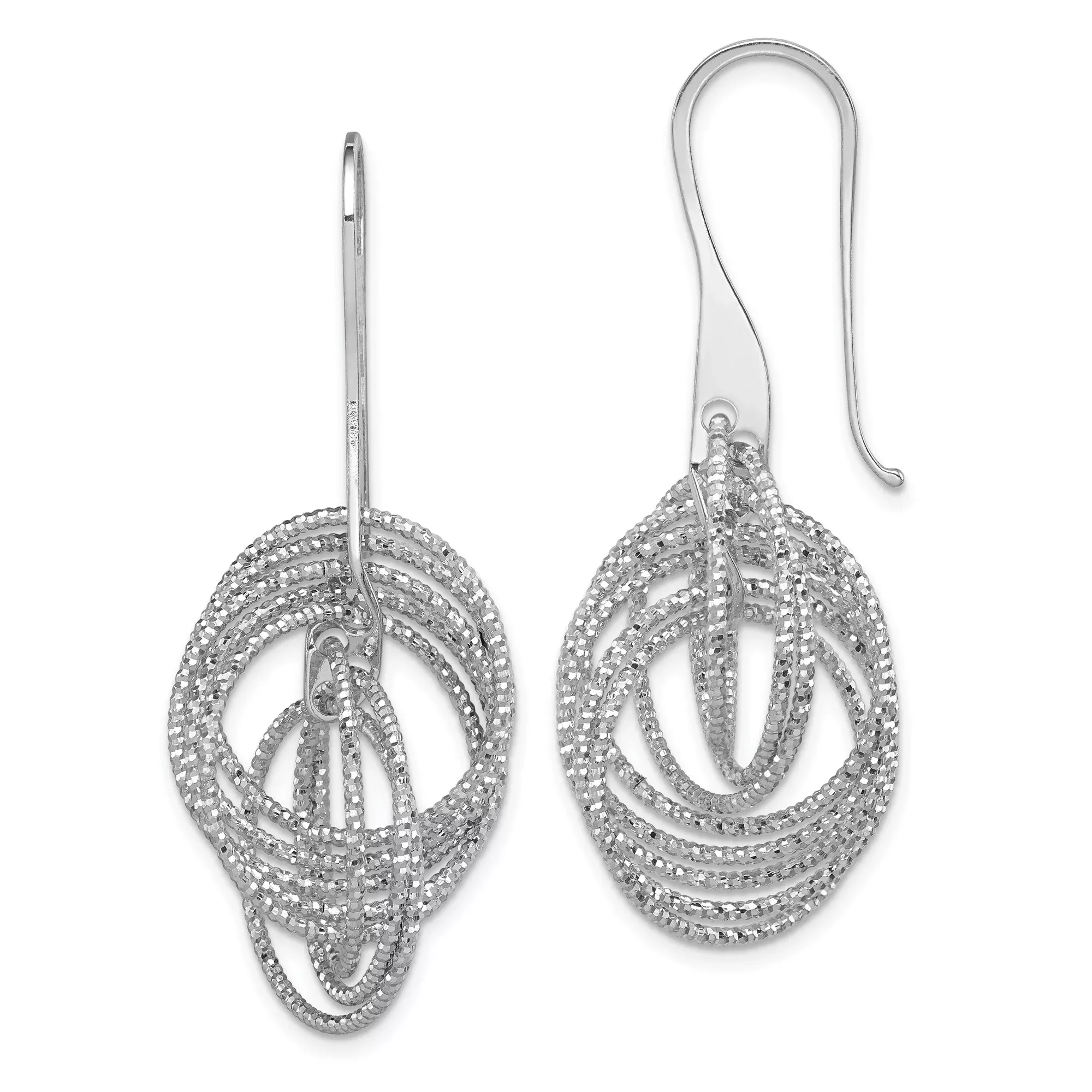 Sterling Silver Drop Earrings with Twisted Multi-Hoop Design and Diamond-Cut Finish