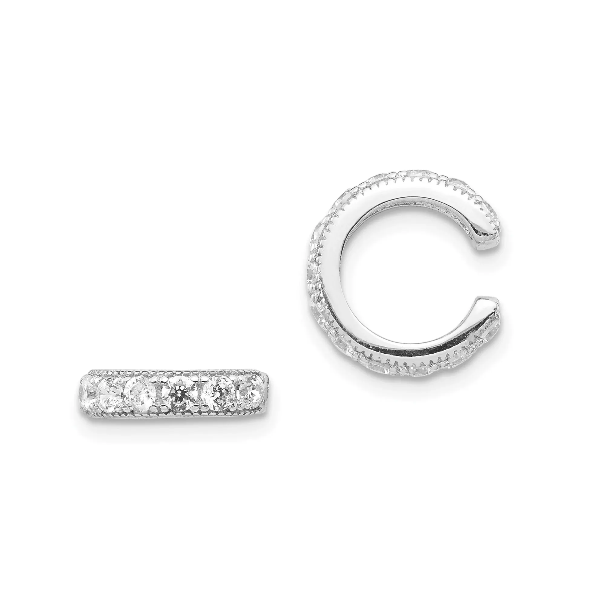 Sterling Silver Ear Cuffs with Cubic Zirconia, Adjustable Non-Pierced Minimalist Clip Earrings