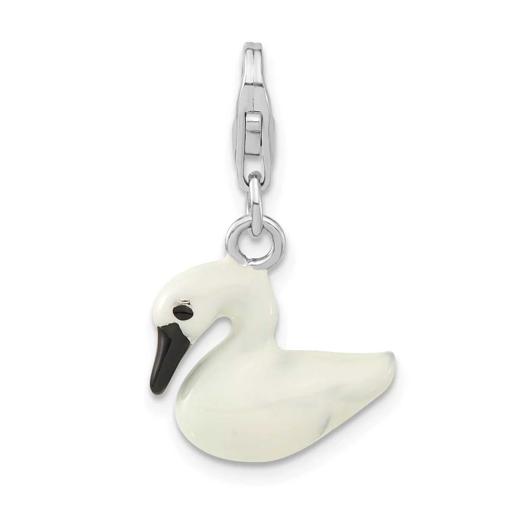 Sterling Silver Enamel Swan w/Lobster Clasp Charm