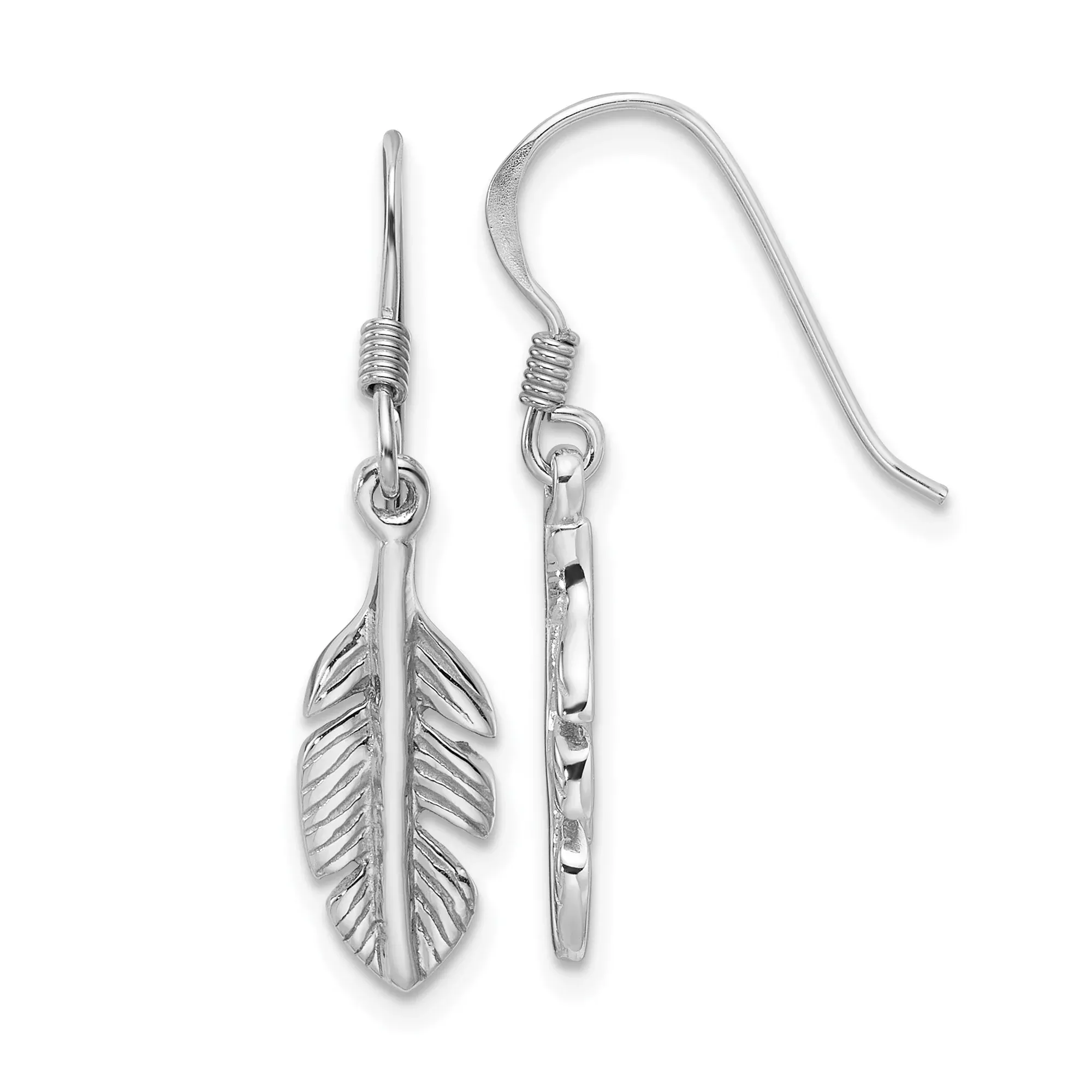 Sterling Silver Feather Dangle Earrings, Lightweight Hook, Boho Tribal Minimalist Style for Women