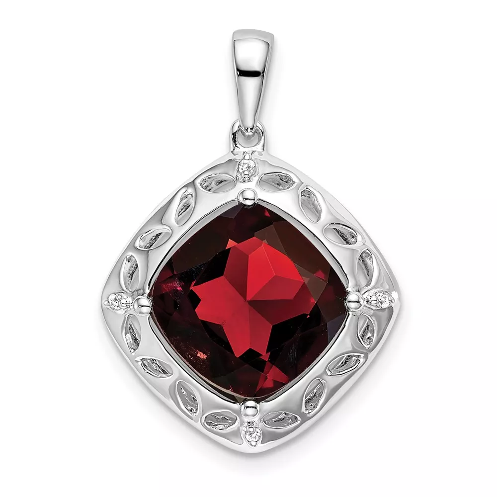 Sterling Silver Garnet and Diamond Pendant