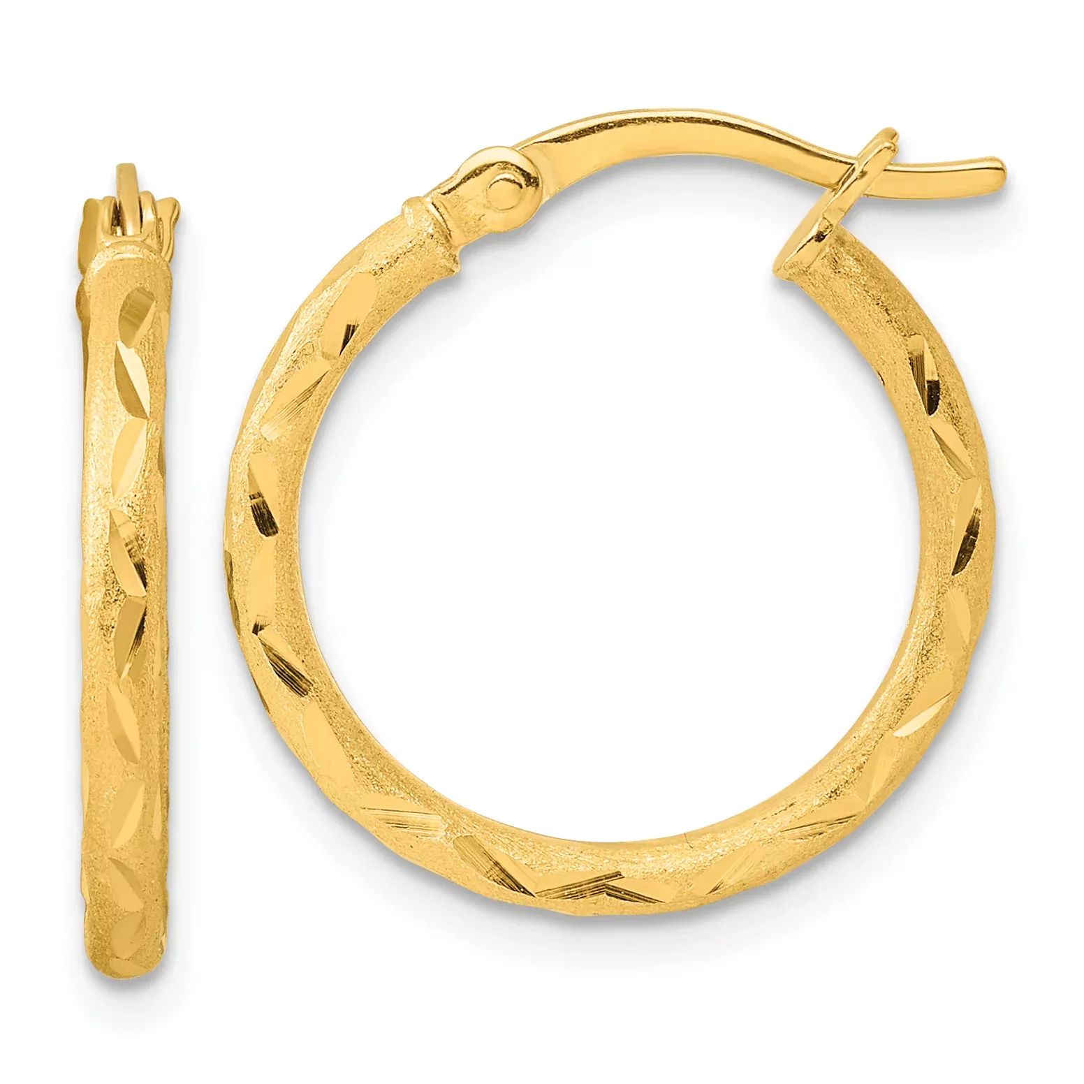 Sterling Silver Gold-tone Satin Diamond-cut 2x20mm Hoop Earrings