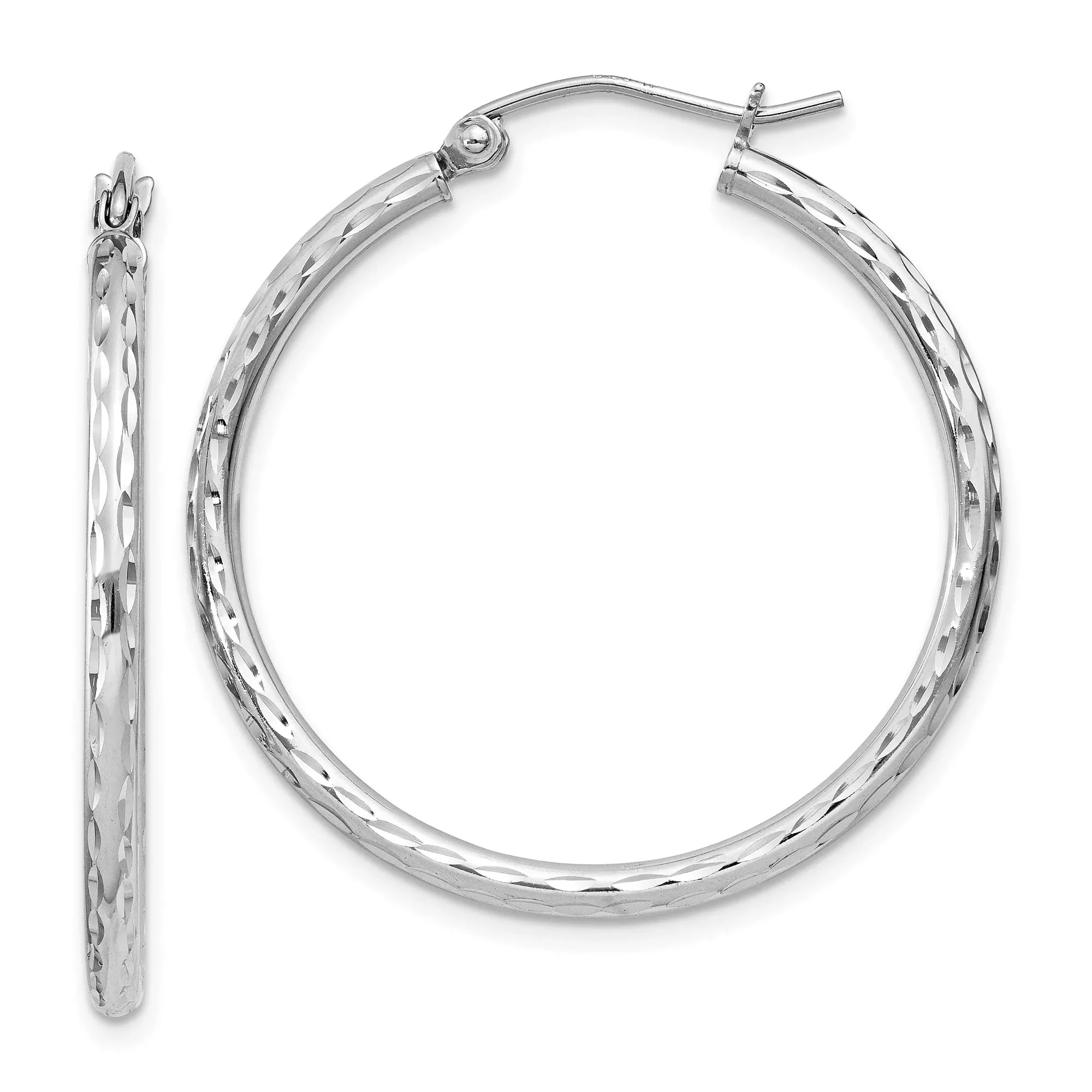 Sterling Silver Hoop Earrings, Diamond Cut Textured Round Tube Design for Women