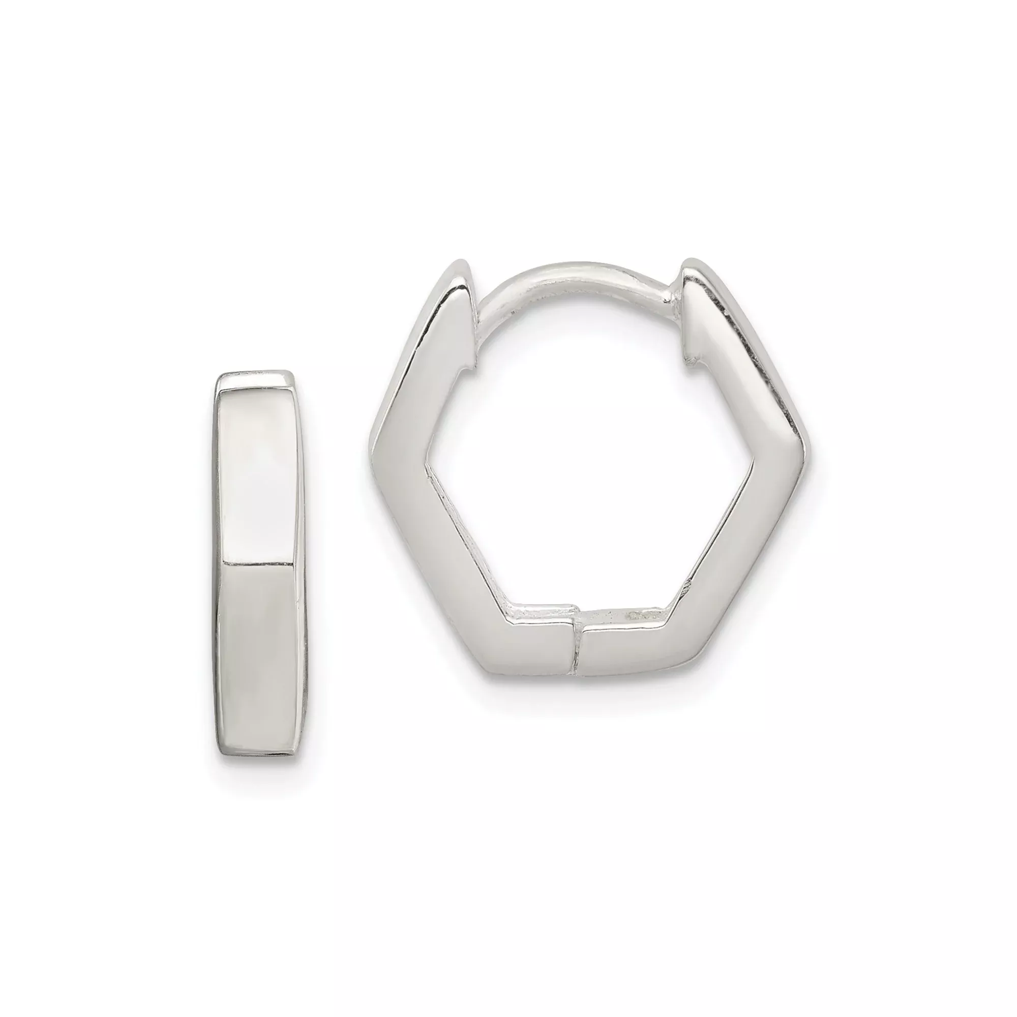 Sterling Silver Hoop Earrings, Hexagon Geometric Design, Small Lightweight Huggie Style