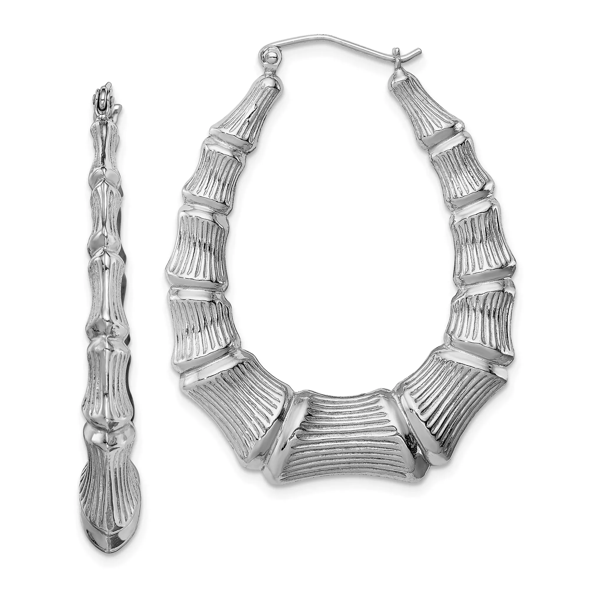 Sterling Silver Hoop Earrings, Large Bamboo-Inspired Textured Statement Design for Women